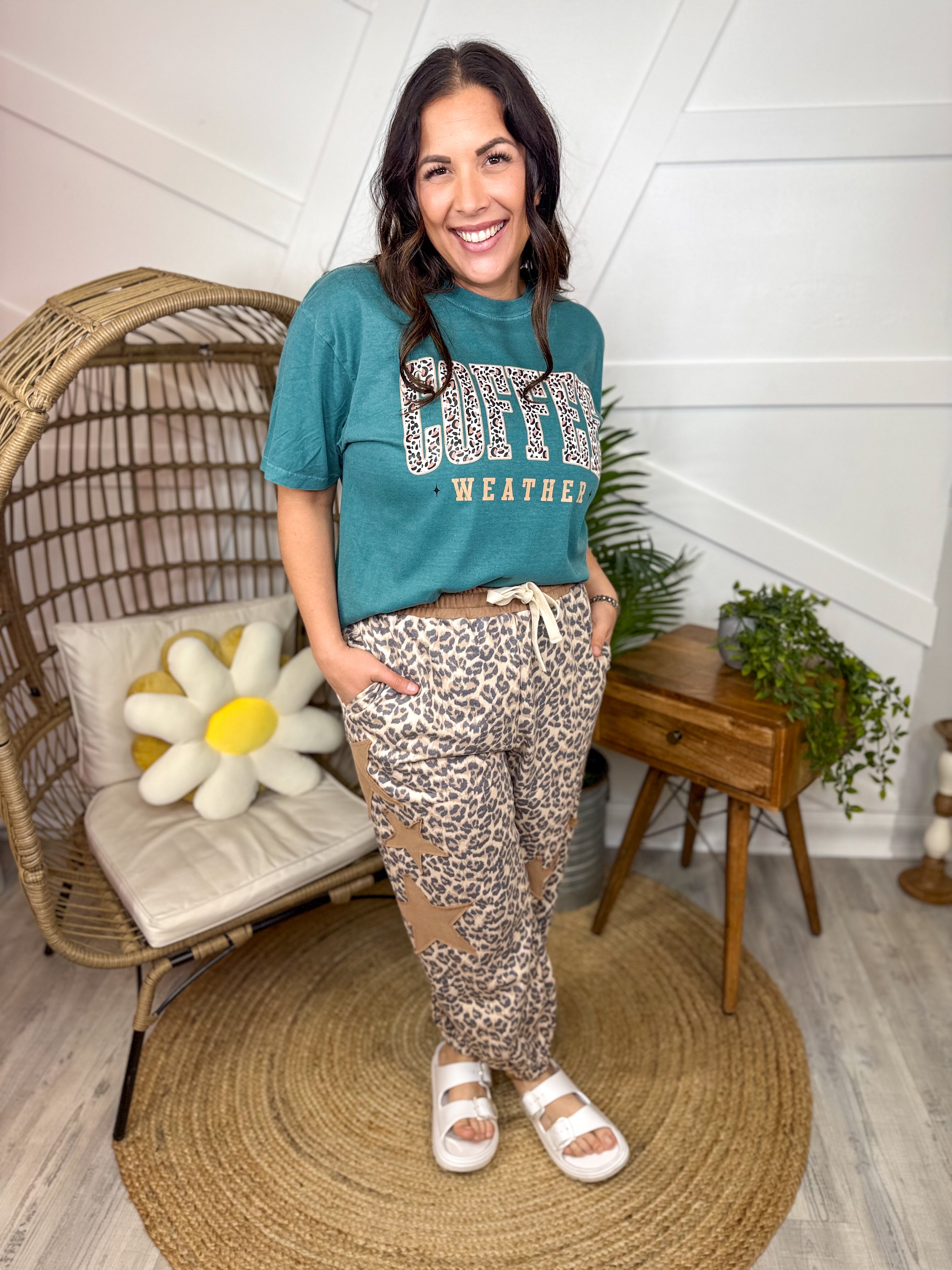 Leopard Lounge Star Pants-150 PANTS-Bibi-Heathered Boho Boutique, Women's Fashion and Accessories in Palmetto, FL