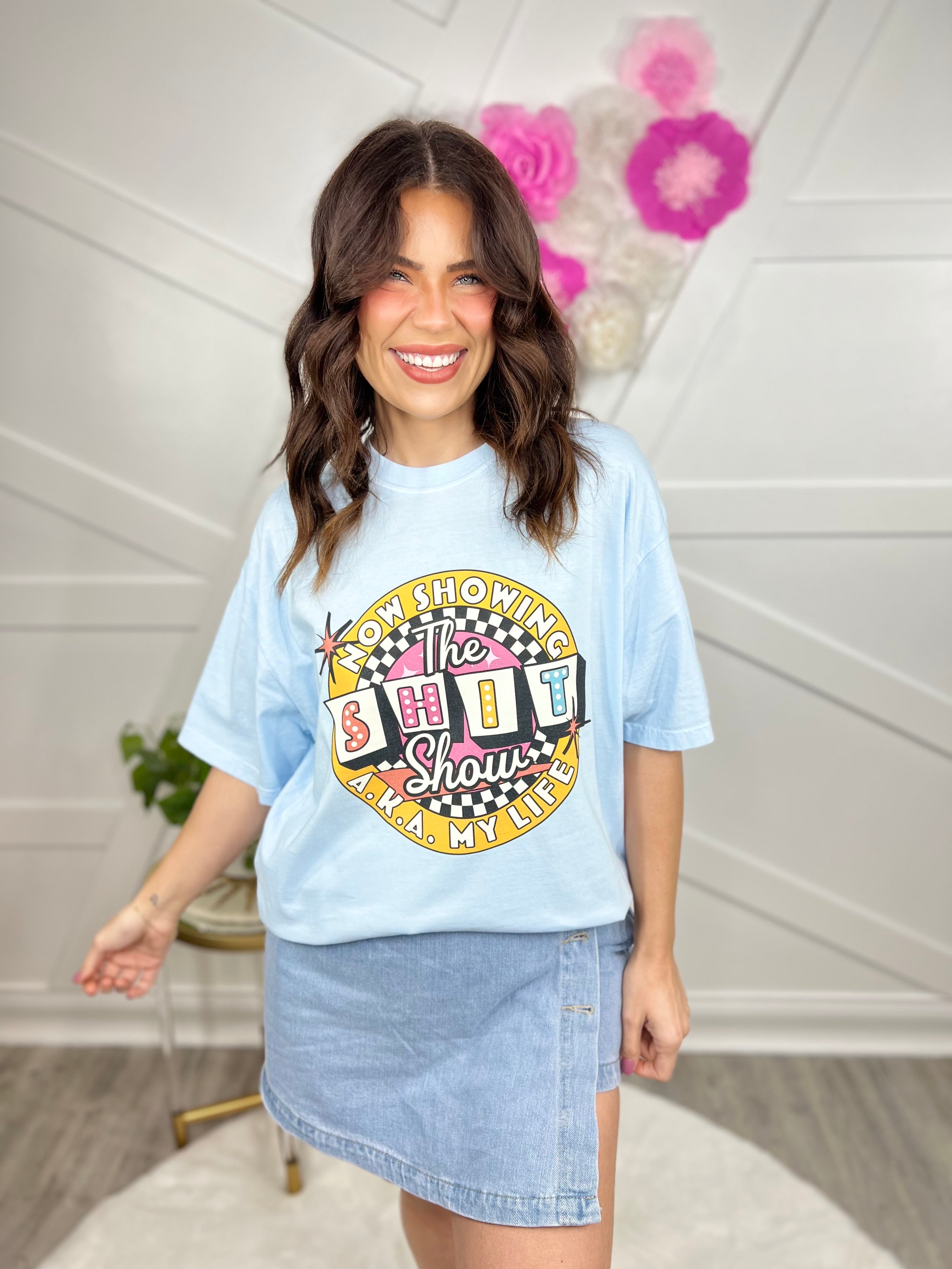 Now Showing Graphic Tee - Chambray-130 Graphic Tees-Heathered Boho-Heathered Boho Boutique, Women's Fashion and Accessories in Palmetto, FL