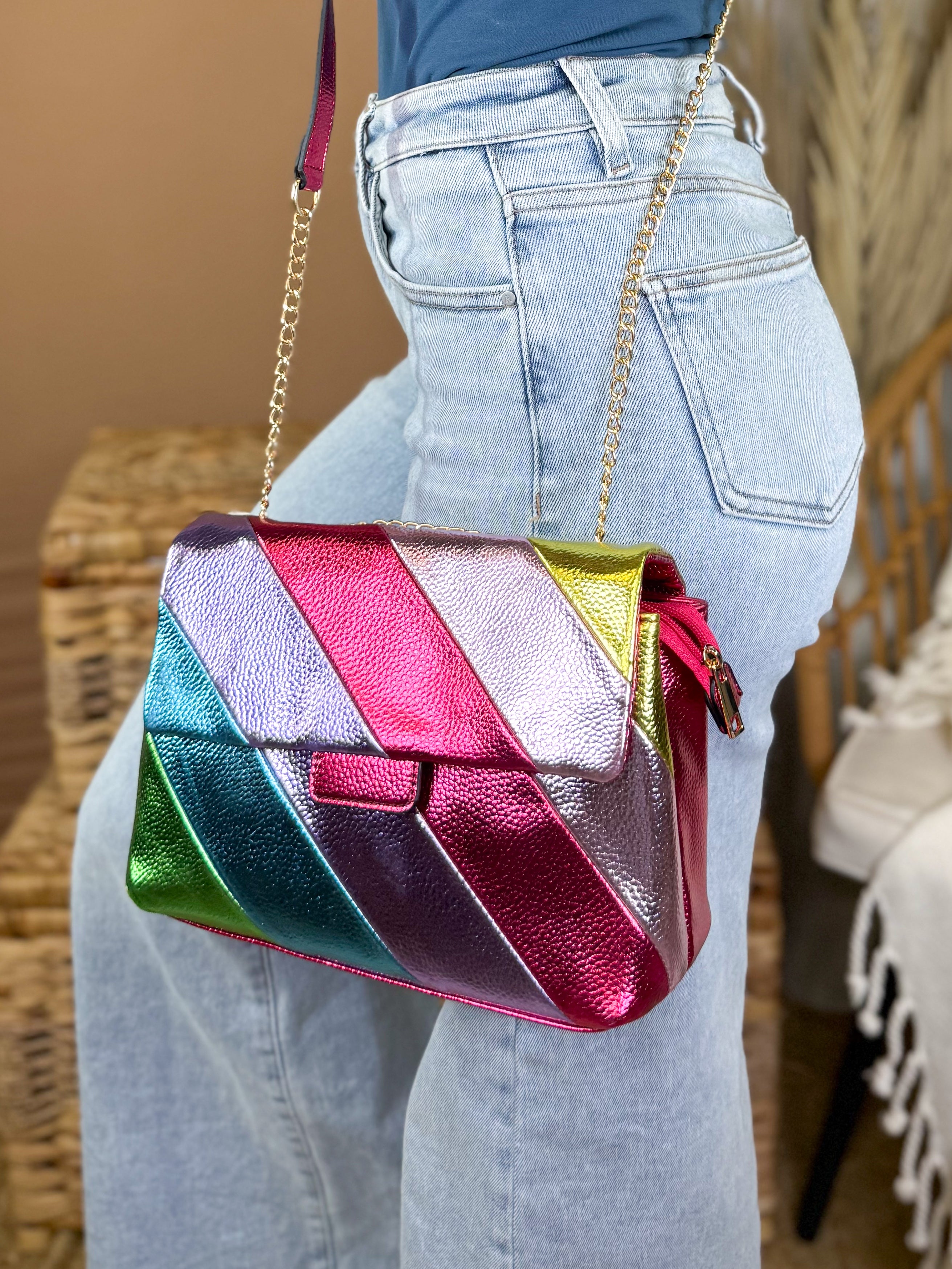 Metallic Rainbow Handbag-320 Bags-Tops Handbags-Heathered Boho Boutique, Women's Fashion and Accessories in Palmetto, FL