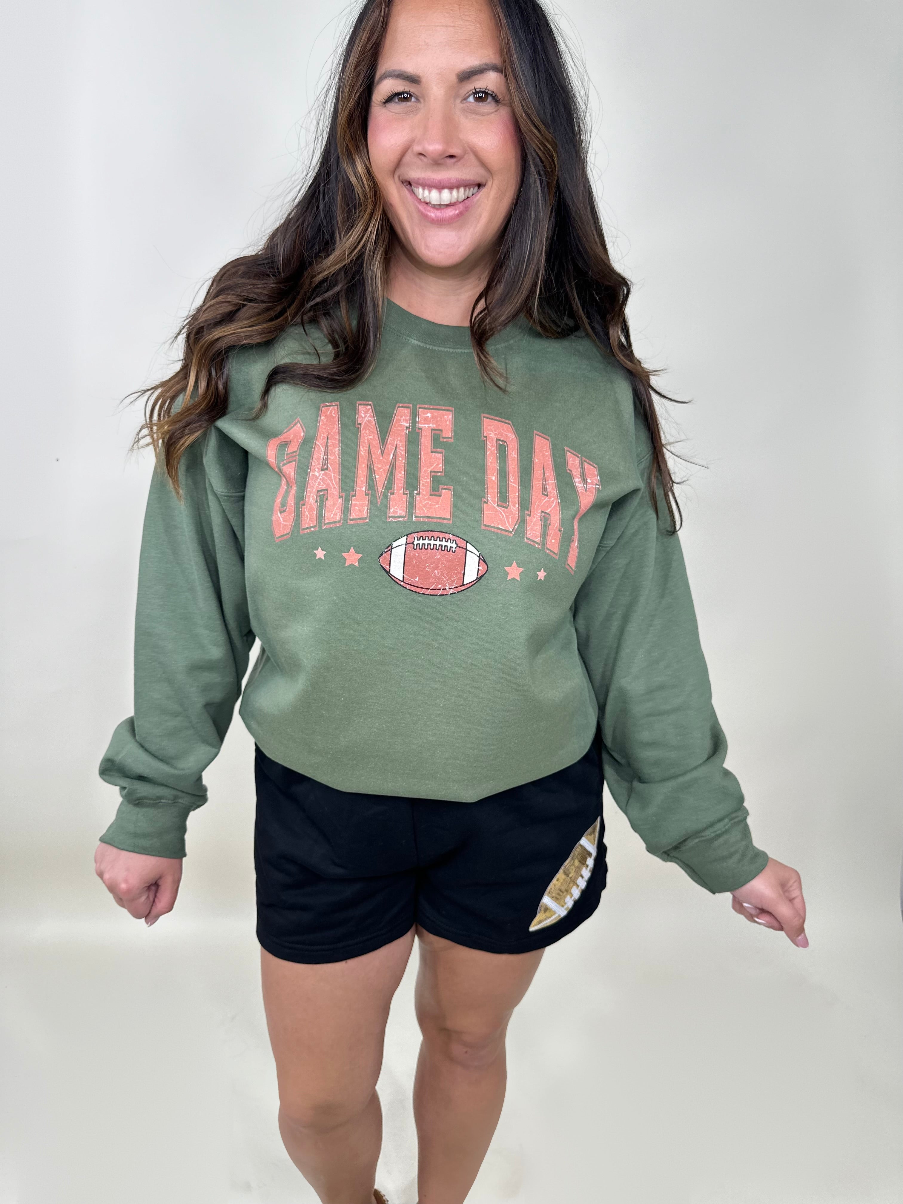 Preppy Game Day Football Graphic Sweatshirt-130 Graphic Tees-Heathered Boho-Heathered Boho Boutique, Women's Fashion and Accessories in Palmetto, FL