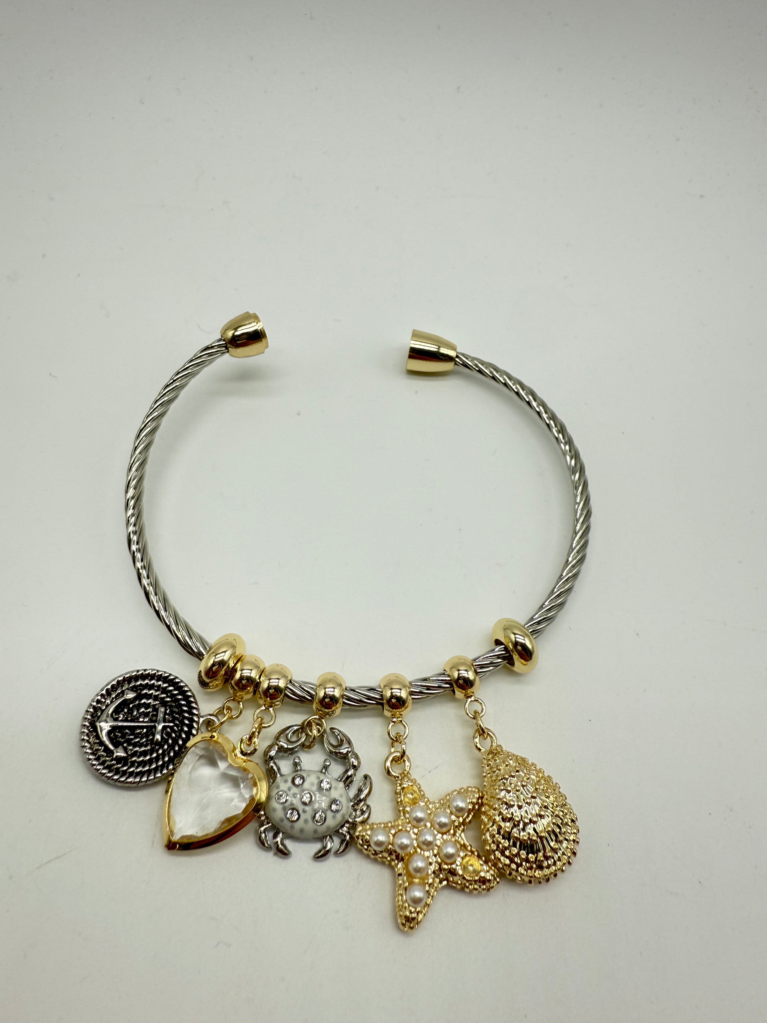 Catching Sea Life Charm Bangle-310 Jewelry-Millenx Accessories, LLC.-Heathered Boho Boutique, Women's Fashion and Accessories in Palmetto, FL