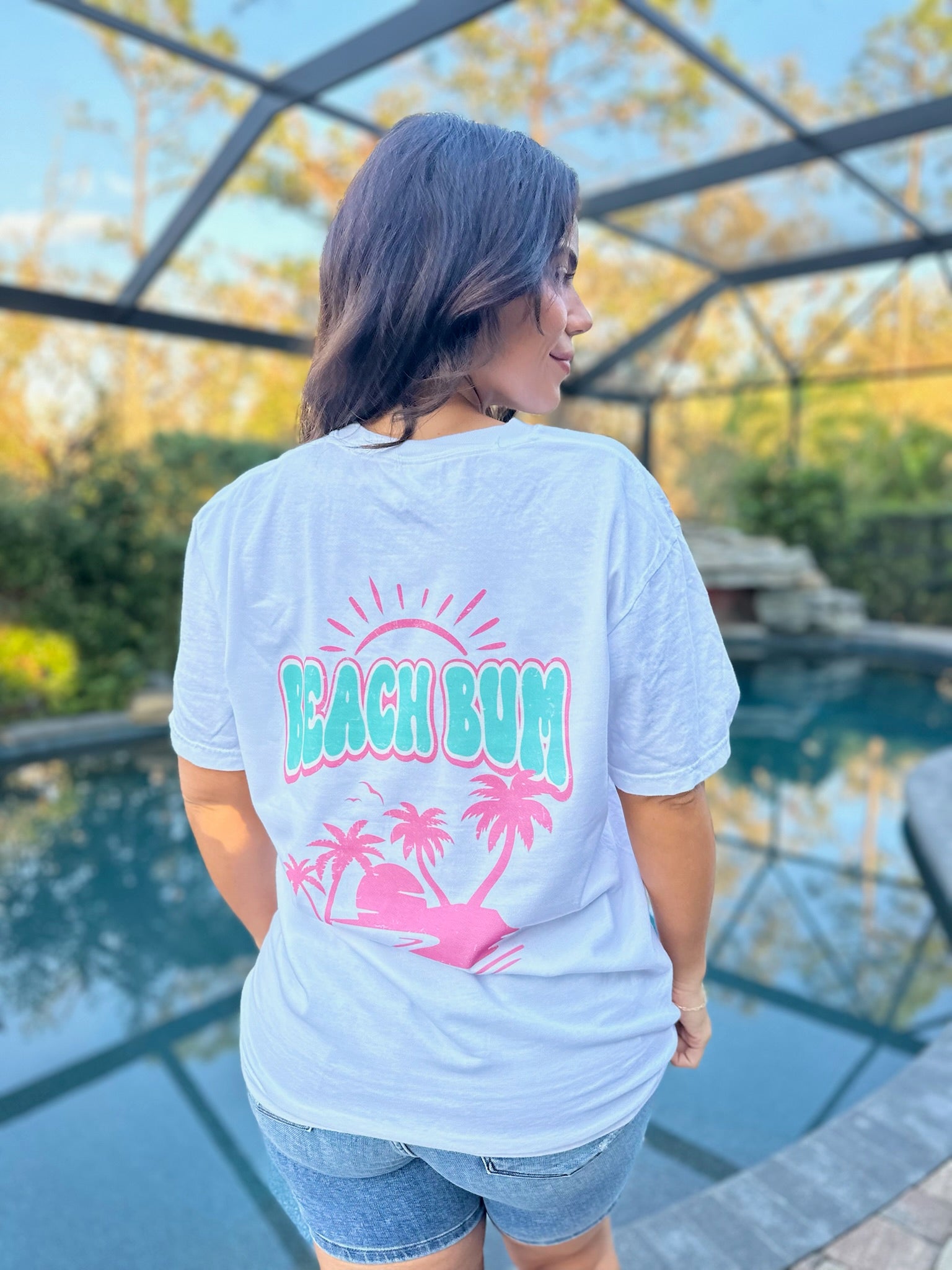 Beach Bum Graphic Tee - White-130 Graphic Tees-Heathered Boho-Heathered Boho Boutique, Women's Fashion and Accessories in Palmetto, FL