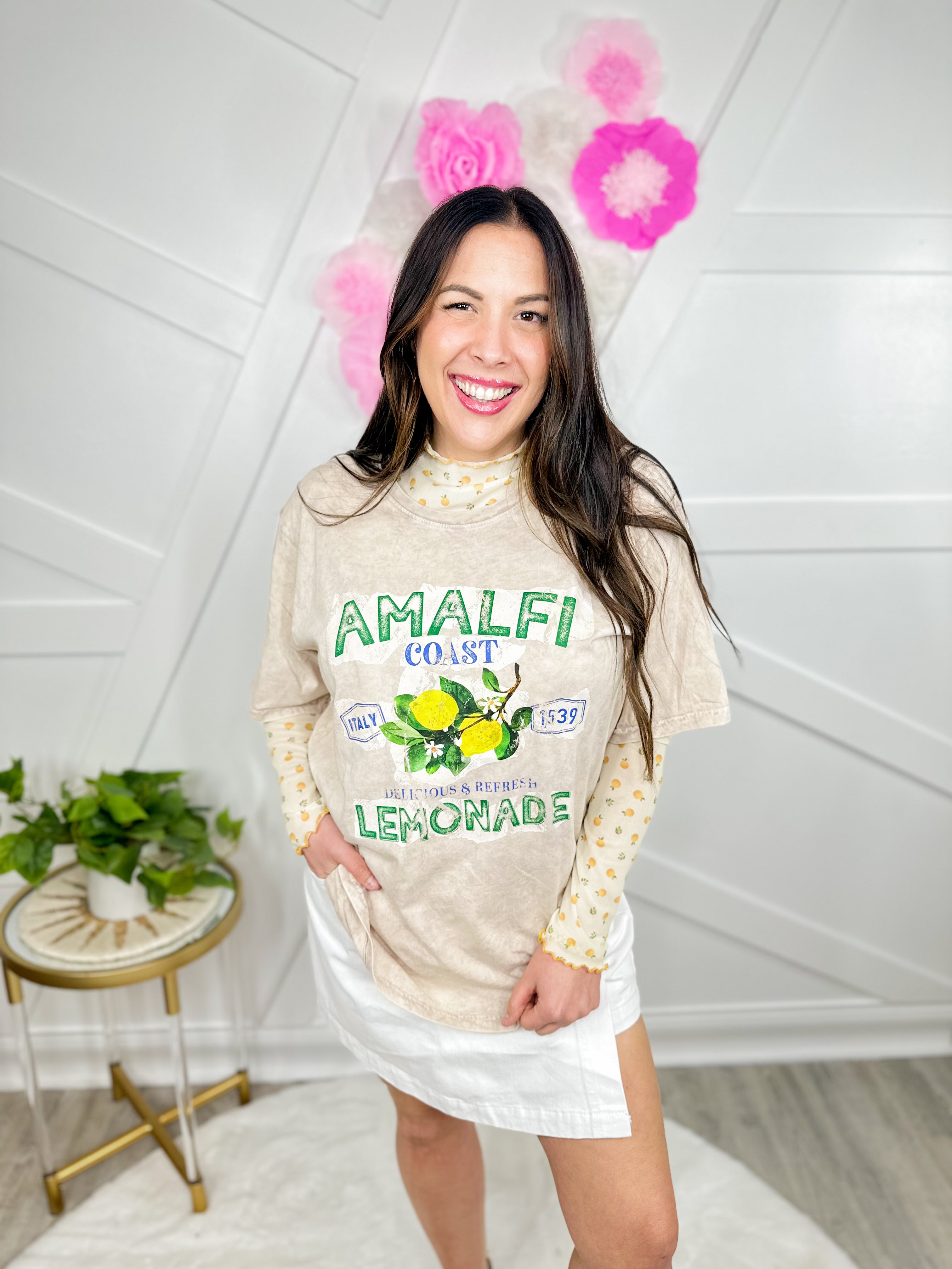 Amalfi Lemonade Graphic Tee-130 Graphic Tees-G Mini-Heathered Boho Boutique, Women's Fashion and Accessories in Palmetto, FL