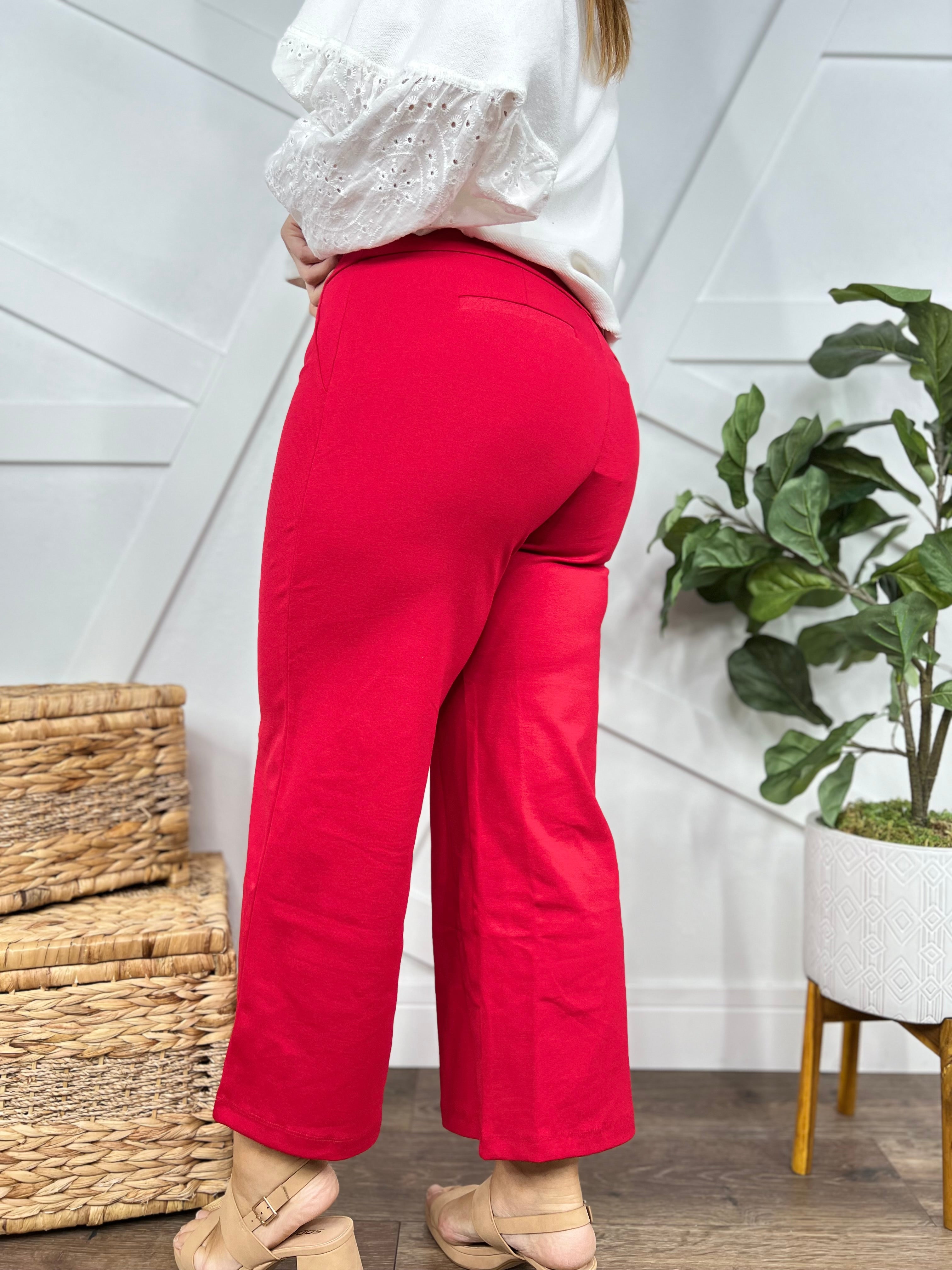 Office Day Trip Wide Leg Cropped Pants - Red-150 PANTS-DEAR SCARLETT-Heathered Boho Boutique, Women's Fashion and Accessories in Palmetto, FL