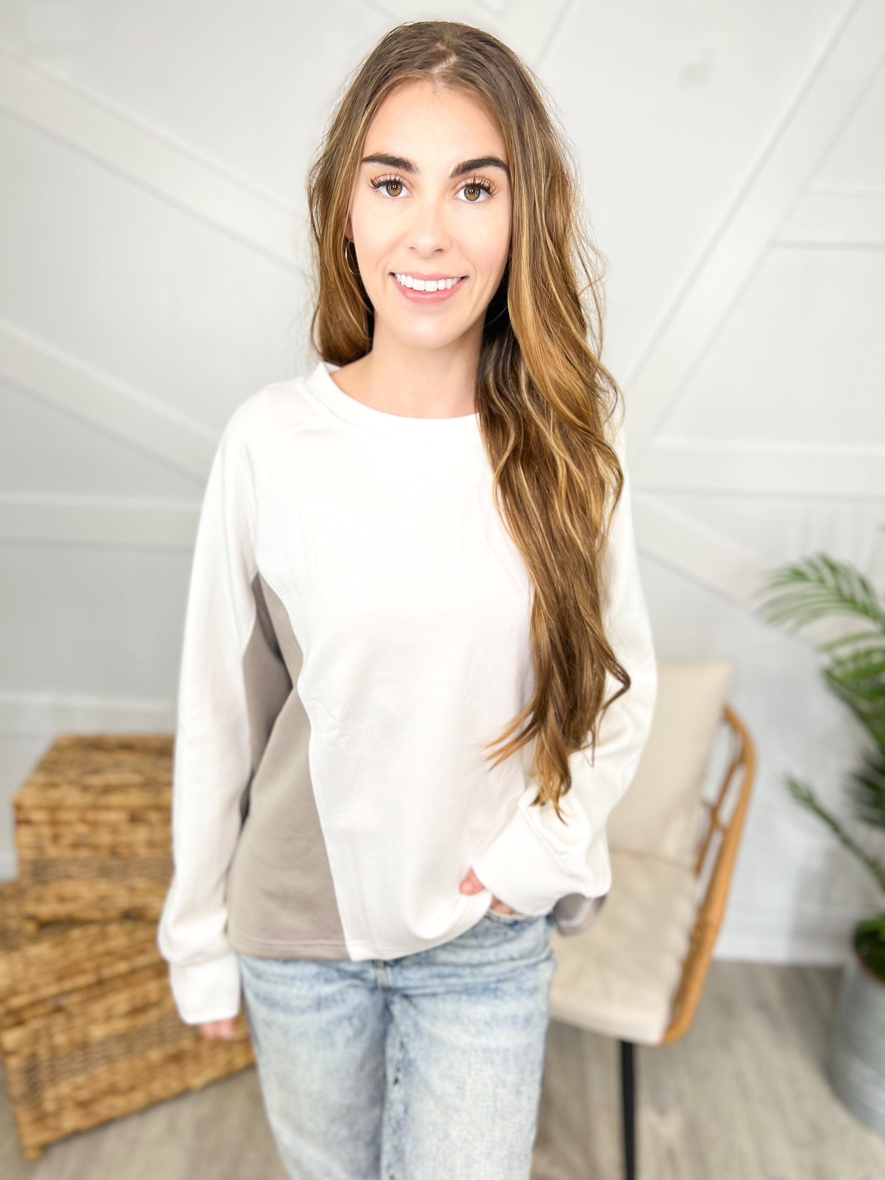 Doorbuster: Timeline Top-120 Long Sleeve Tops-White Birch-Heathered Boho Boutique, Women's Fashion and Accessories in Palmetto, FL