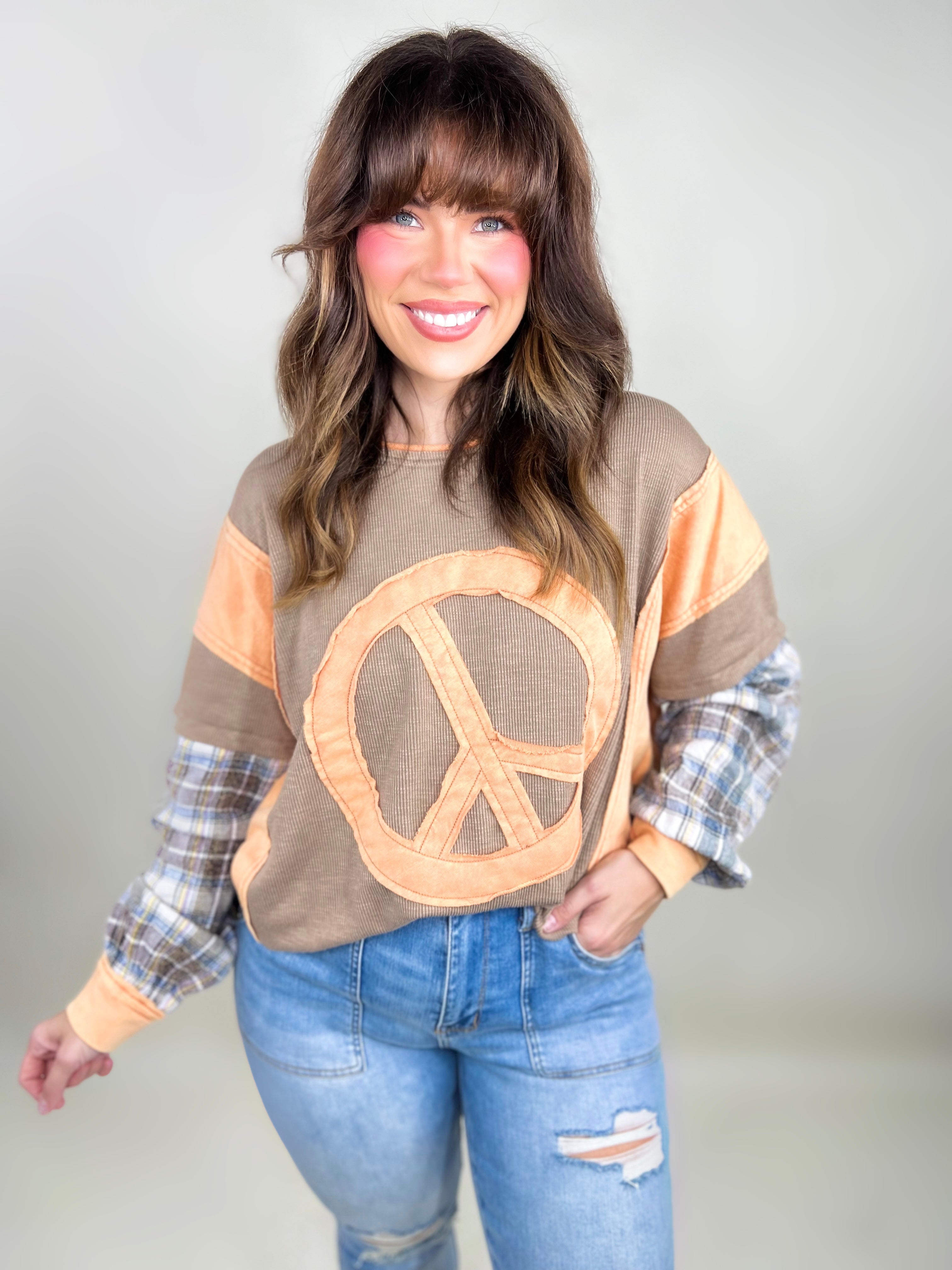 RESTOCK : Peace and Plenty Long Sleeve Top-120 Long Sleeve Tops-Easel-Heathered Boho Boutique, Women's Fashion and Accessories in Palmetto, FL