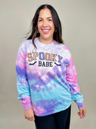 Tie Dye Spooky Babe Graphic Long Sleeve-120 Long Sleeve Tops-Heathered Boho-Heathered Boho Boutique, Women's Fashion and Accessories in Palmetto, FL