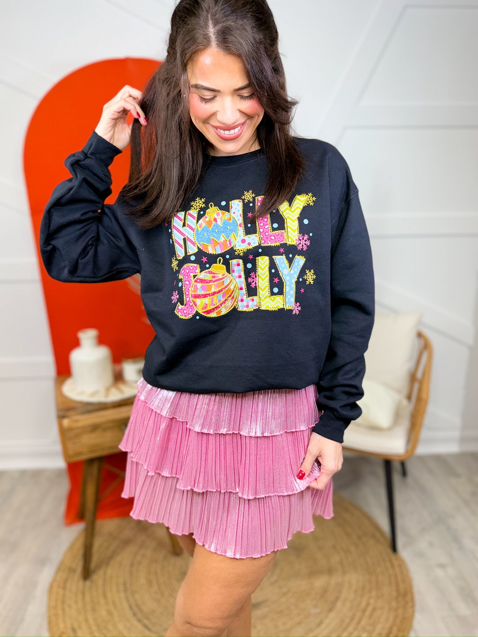 Holly Jolly Bling Sweatshirt-125 Sweater-Lucky & Blessed Life-Heathered Boho Boutique, Women's Fashion and Accessories in Palmetto, FL