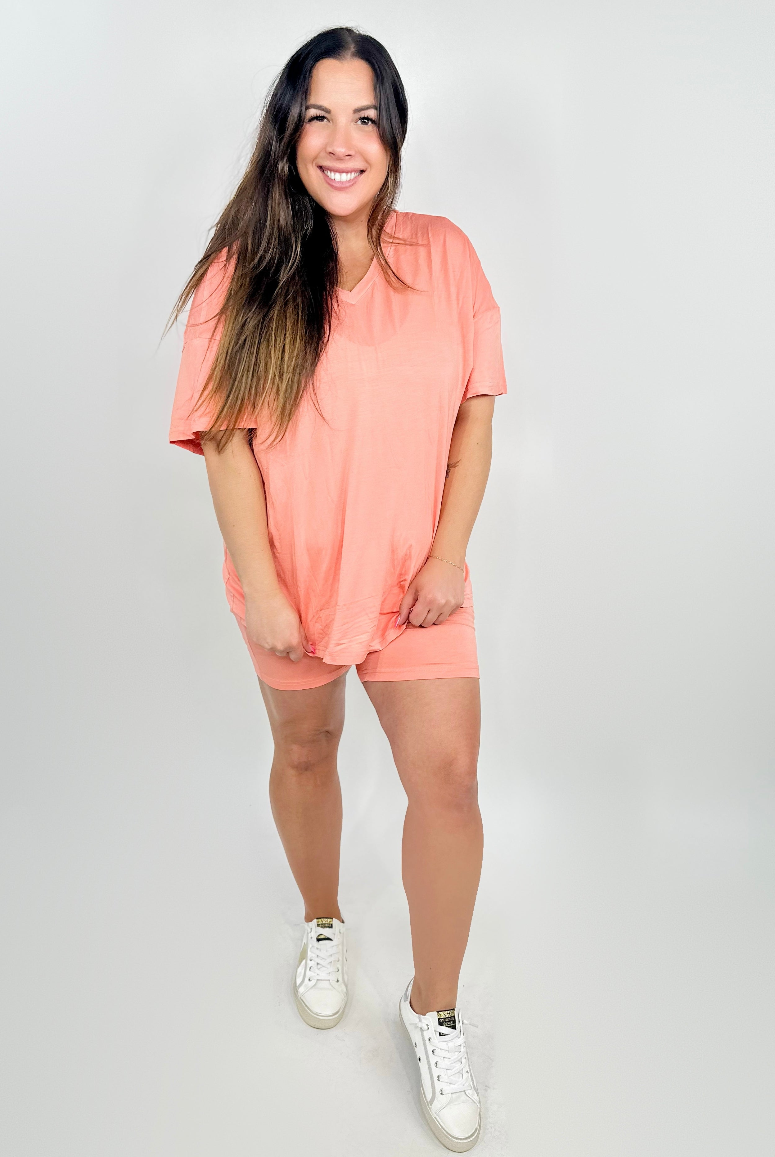 Perfect Form V-Neck Drop Shoulder T-Shirt and Shorts Set-240 Activewear/Sets-BASIC BAE-Heathered Boho Boutique, Women's Fashion and Accessories in Palmetto, FL