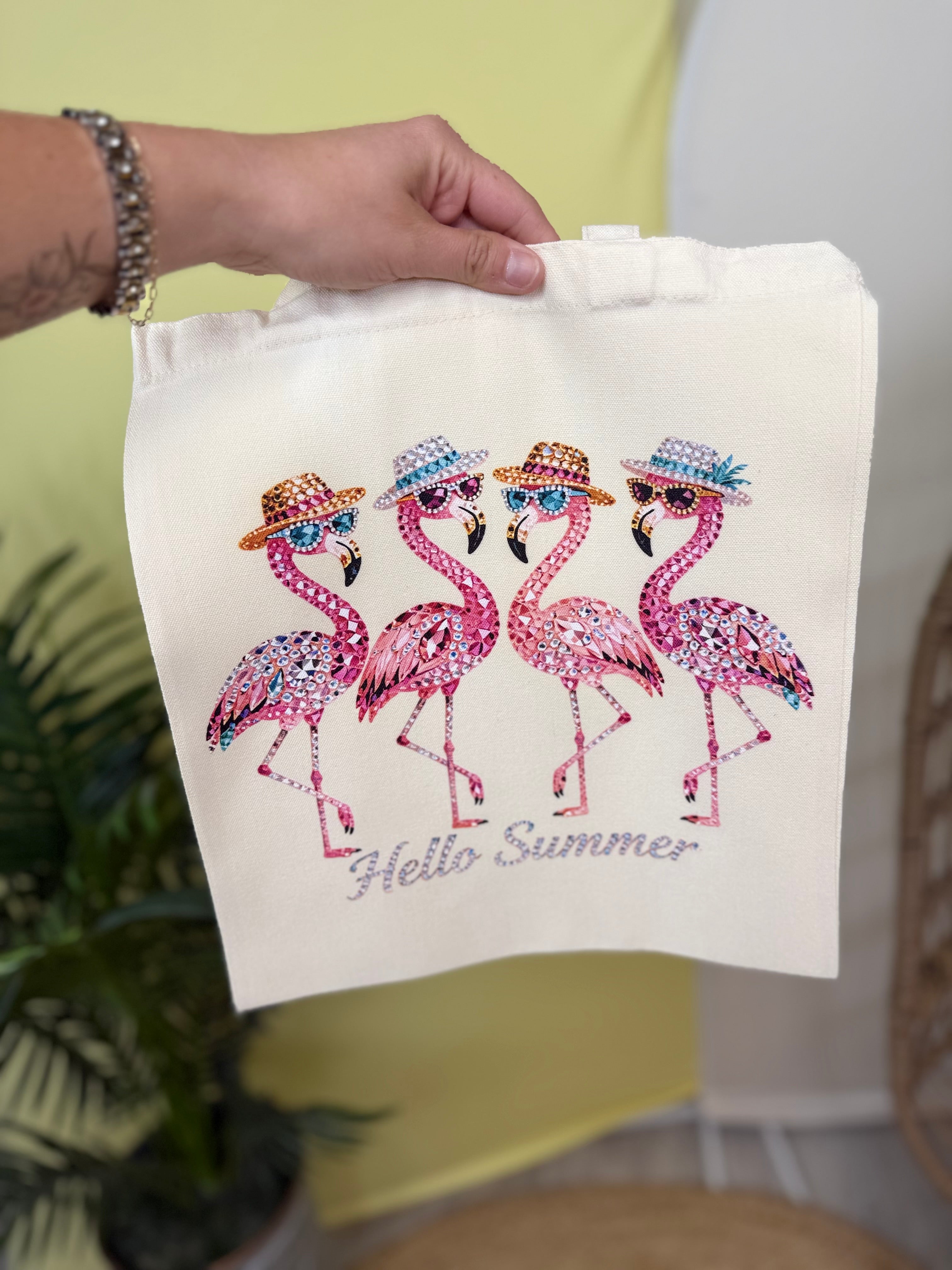 🦩 Hello Summer Flamingo Tote-Heathered Boho-Heathered Boho Boutique, Women's Fashion and Accessories in Palmetto, FL