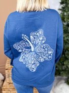 Hibiscus Embroidered Sweatshirt-120 Long Sleeve Tops-Reflex-Heathered Boho Boutique, Women's Fashion and Accessories in Palmetto, FL