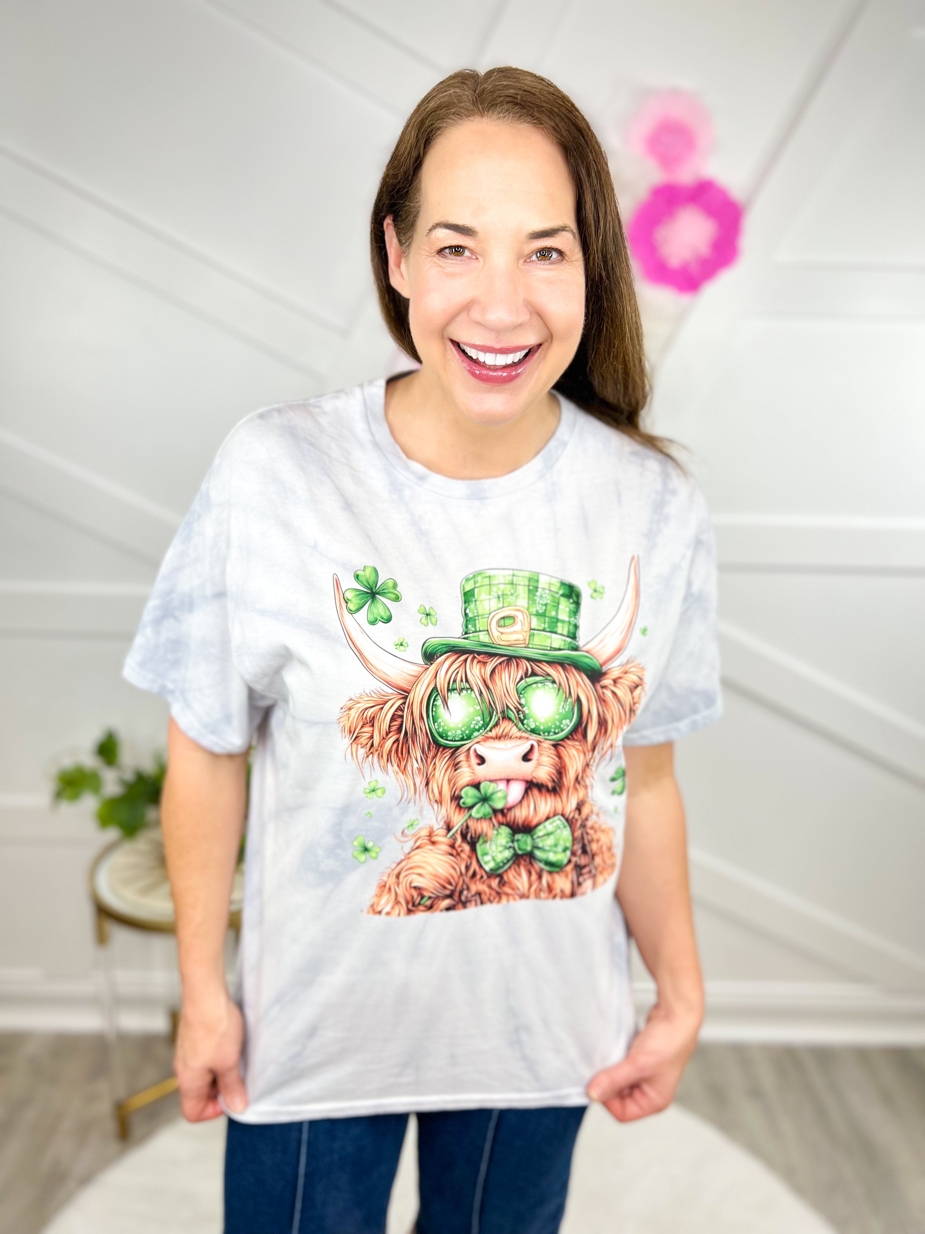 St. Patty Cow Graphic Tee-130 Graphic Tees-Heathered Boho-Heathered Boho Boutique, Women's Fashion and Accessories in Palmetto, FL