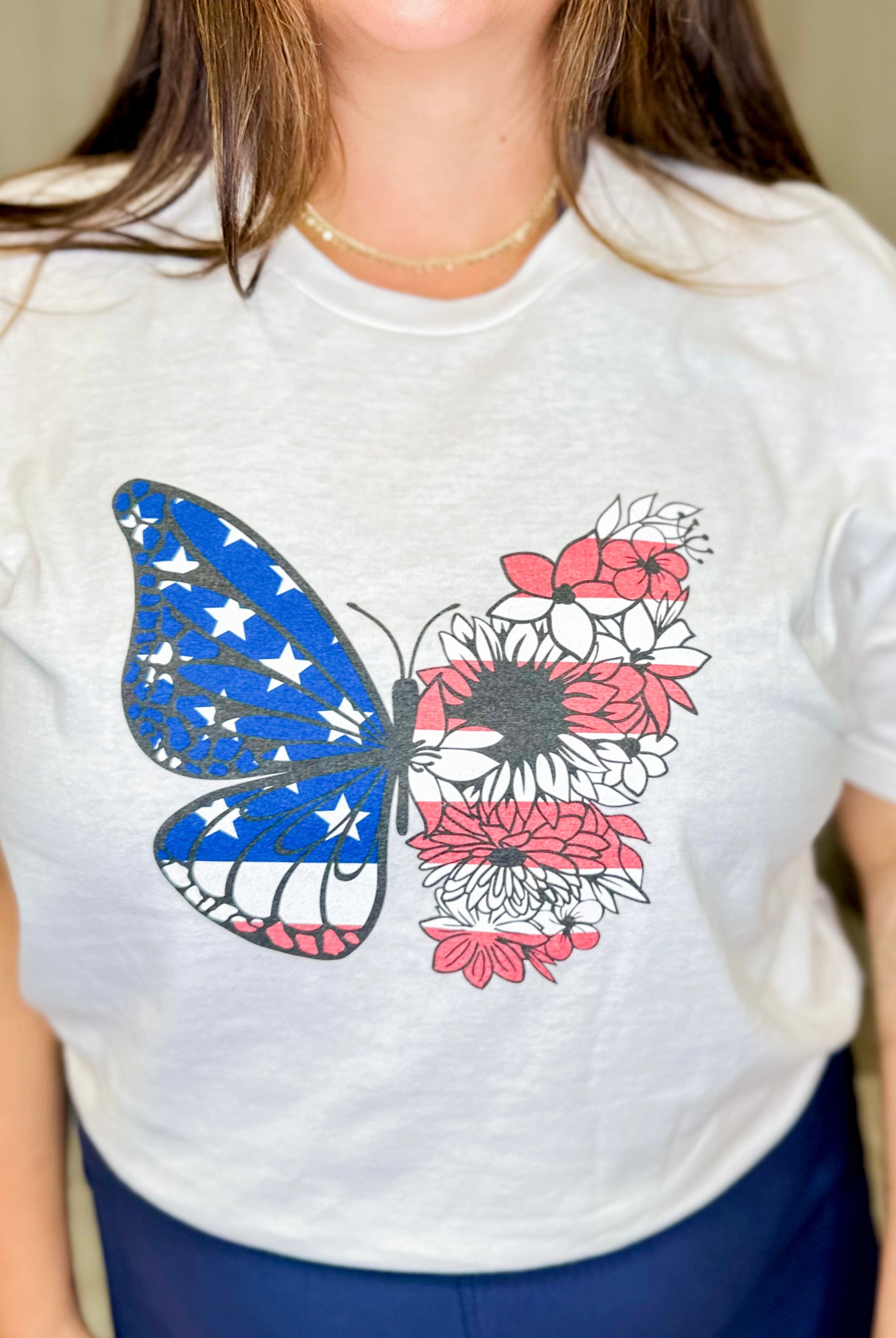 Butterfly Flag Graphic Tee-130 Graphic Tees-Heathered Boho-Heathered Boho Boutique, Women's Fashion and Accessories in Palmetto, FL