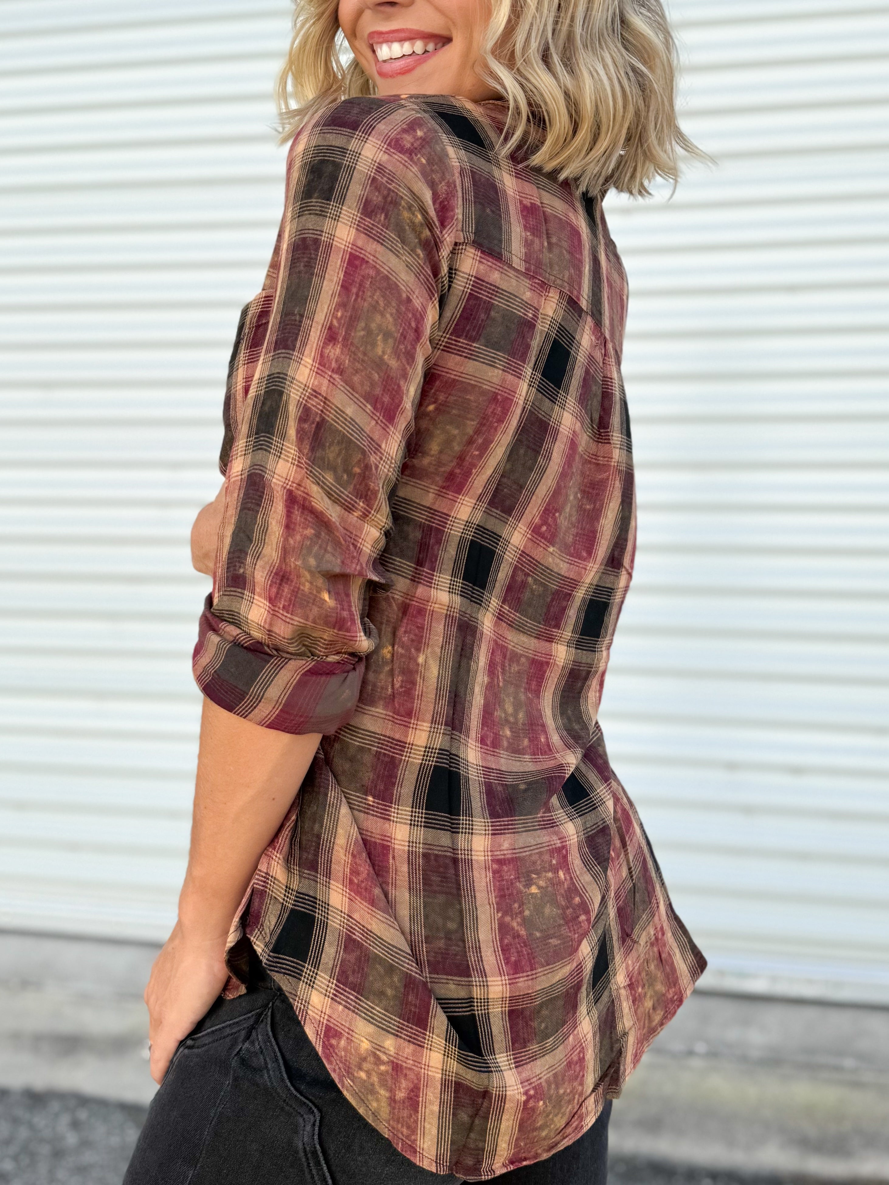 Remember Me Button Down Top-120 LONG SLEEVE TOPS-MYSTREE-Heathered Boho Boutique, Women's Fashion and Accessories in Palmetto, FL