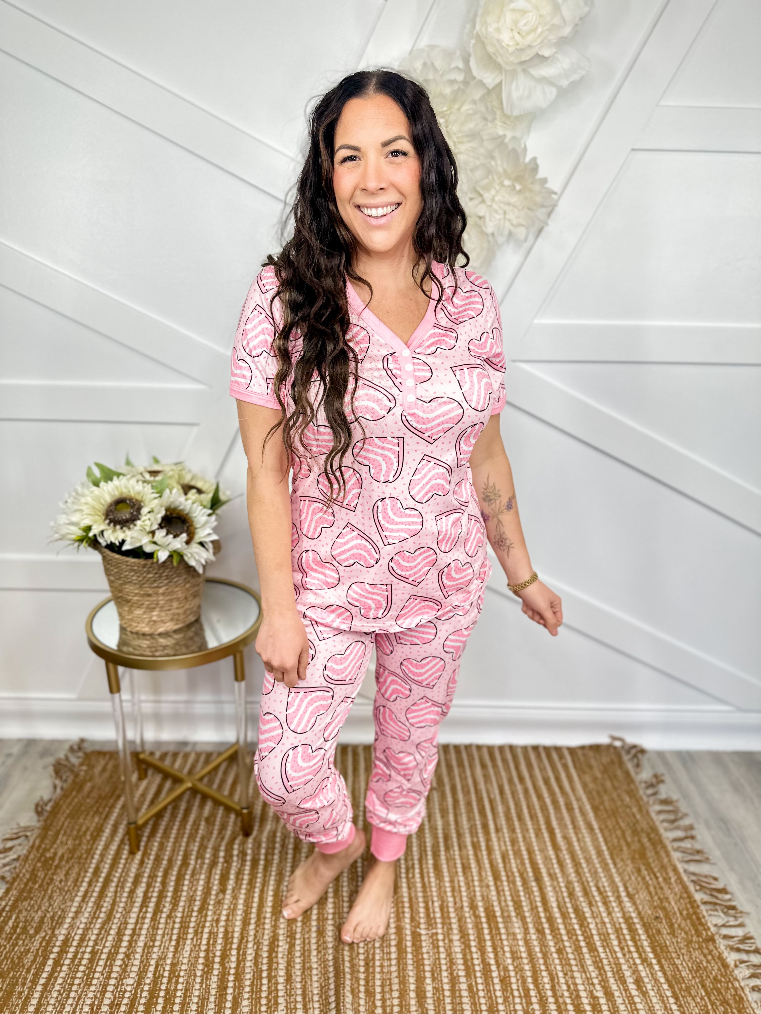 Heart Cake PJ Set-240 Activewear/Sets-Shirley & Stone-Heathered Boho Boutique, Women's Fashion and Accessories in Palmetto, FL