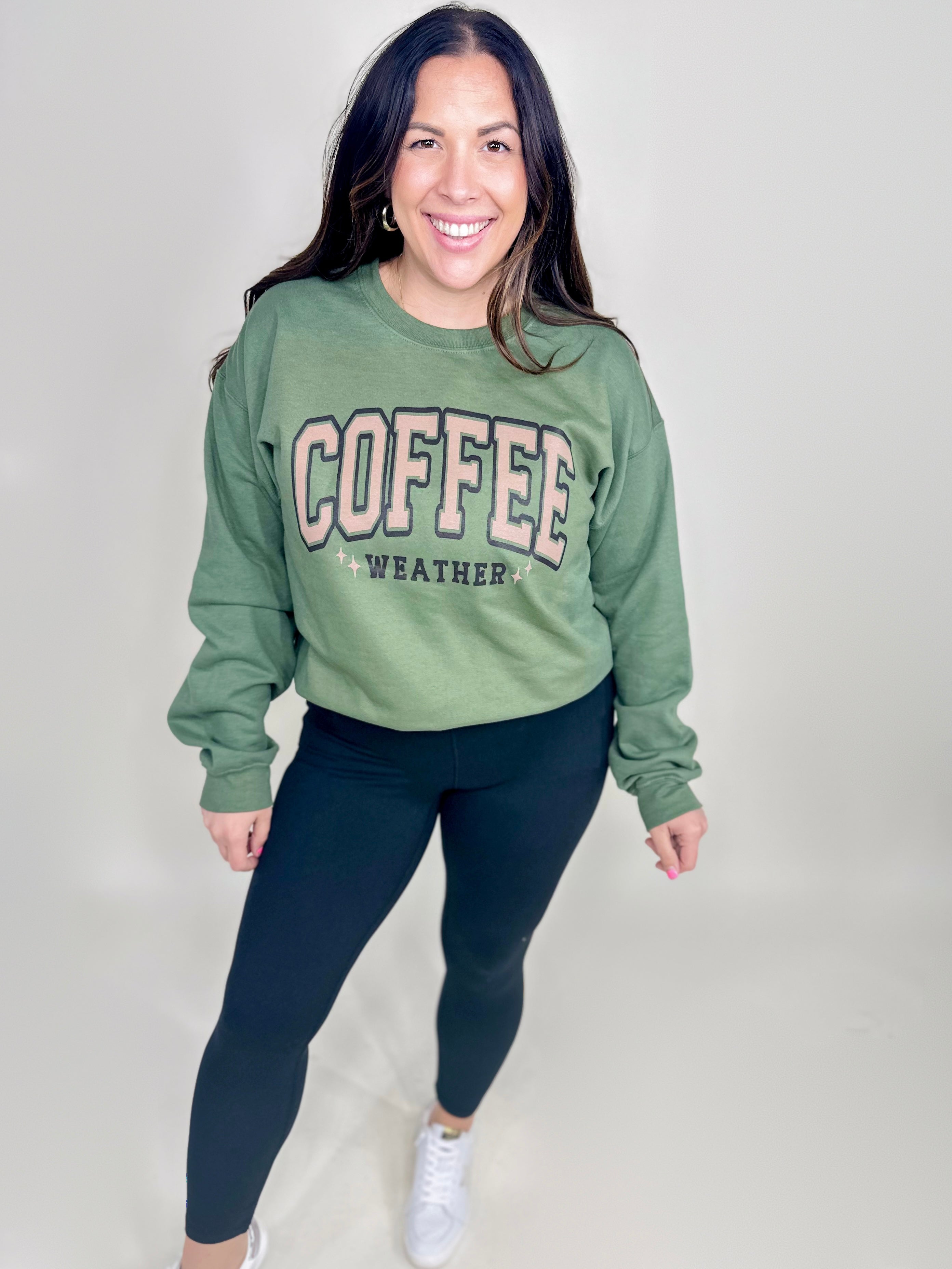 Coffee Weather Graphic Sweatshirt-125 Sweater-Heathered Boho-Heathered Boho Boutique, Women's Fashion and Accessories in Palmetto, FL