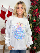 Pastel Christmas Tree Graphic Sweatshirt-130 Graphic Tees-Heathered Boho-Heathered Boho Boutique, Women's Fashion and Accessories in Palmetto, FL