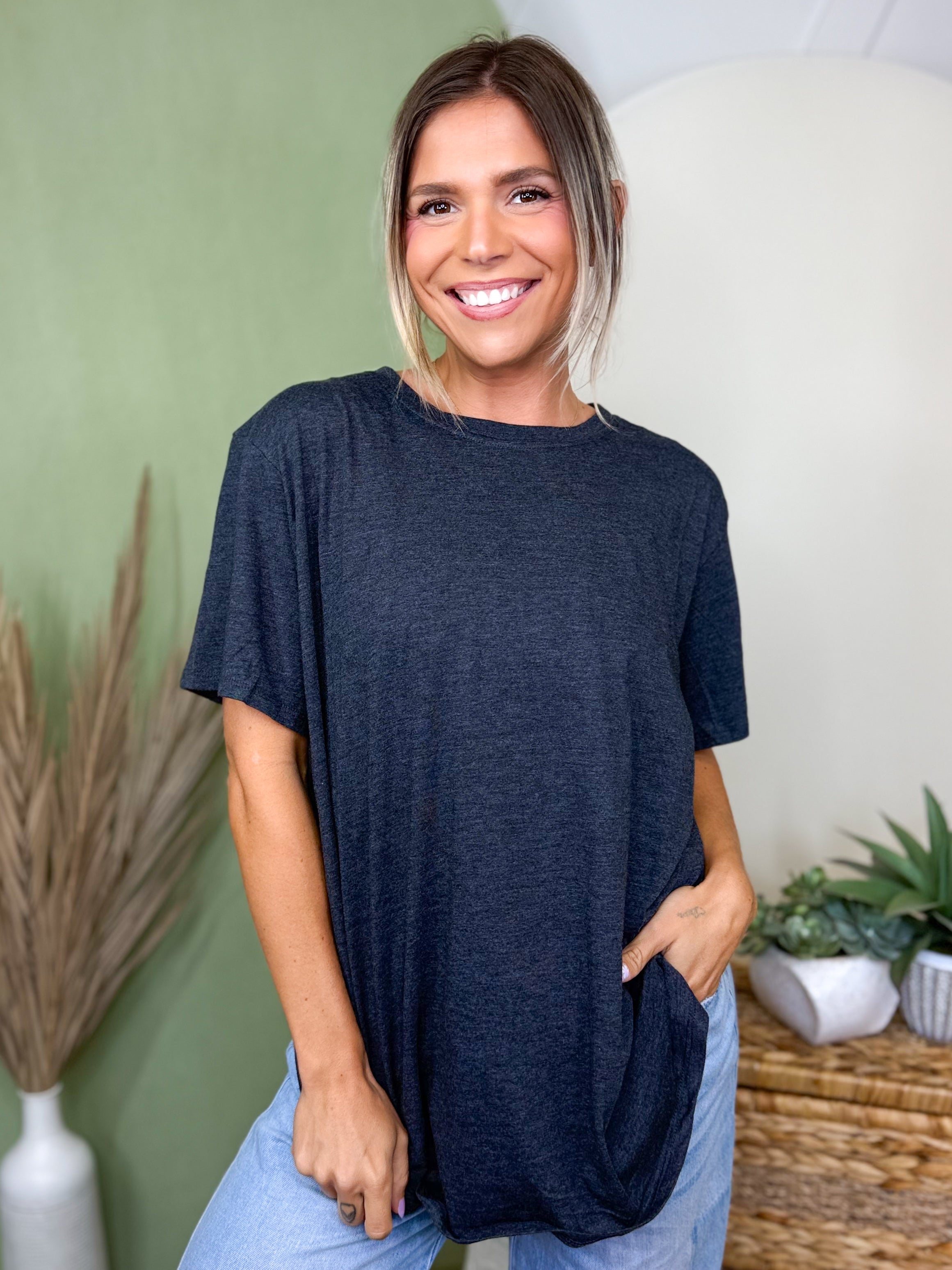 Better Than Your Boyfriend's Tee-110 SHORT SLEEVE TOP-ZENANA-Heathered Boho Boutique, Women's Fashion and Accessories in Palmetto, FL