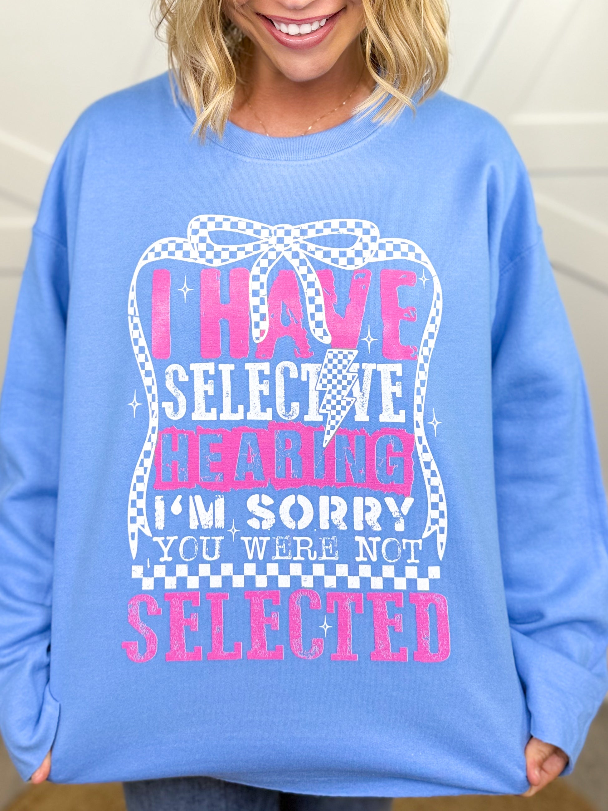 Selective Hearing Custom Cut Graphic Sweatshirt-CB-130 Graphic Tees-Heathered Boho-Heathered Boho Boutique, Women's Fashion and Accessories in Palmetto, FL