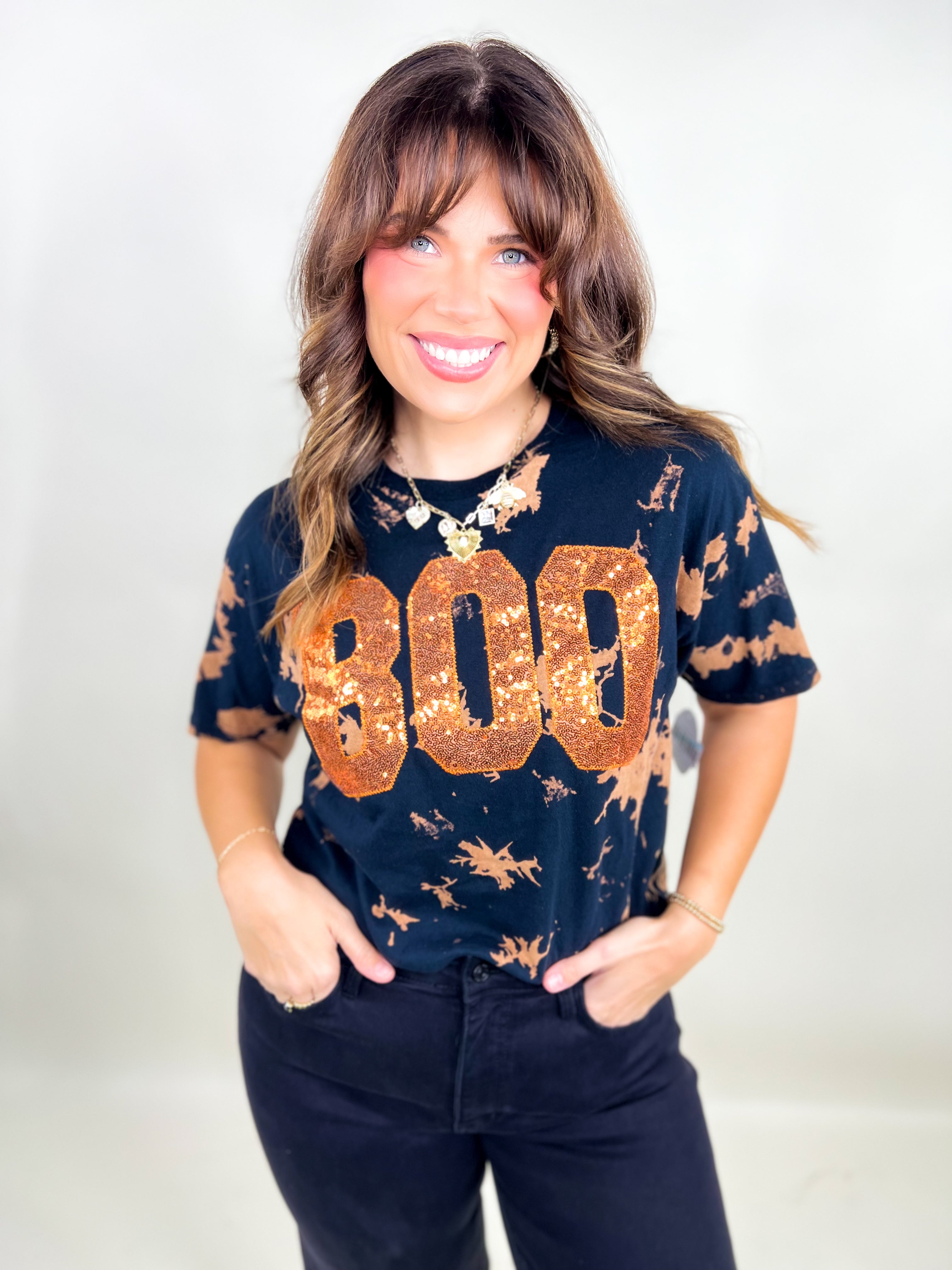 Boo Short Sleeve Tee-130 Graphic Tees-SOUTHERN BELLE-Heathered Boho Boutique, Women's Fashion and Accessories in Palmetto, FL