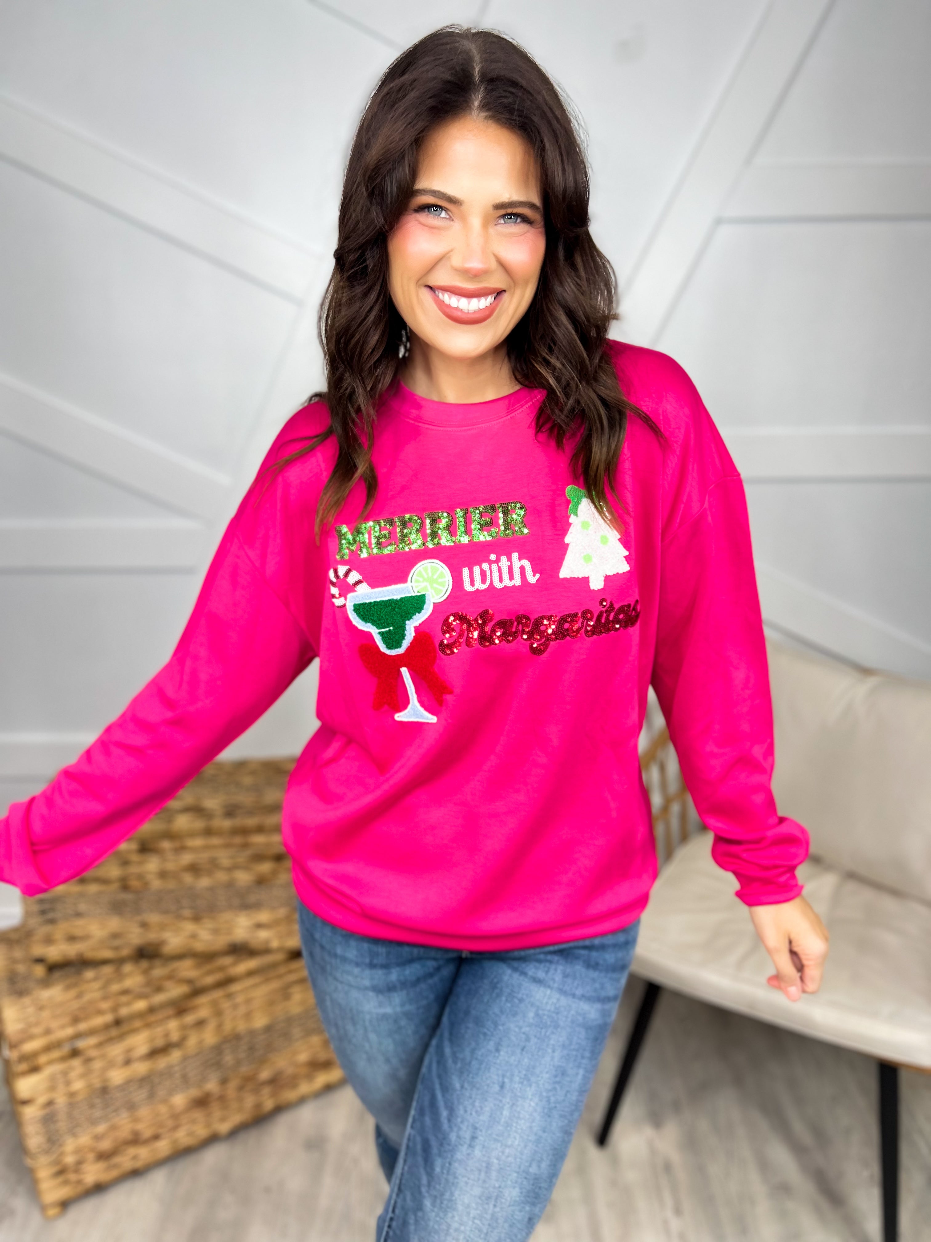 Merrier with Margaritas Pullover-120 Long Sleeve Tops-Jess Lea-Heathered Boho Boutique, Women's Fashion and Accessories in Palmetto, FL