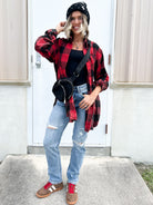 Not Your Boyfriend's Side Slit Flannel-120 LONG SLEEVE TOPS-Pebby Forevee-Heathered Boho Boutique, Women's Fashion and Accessories in Palmetto, FL