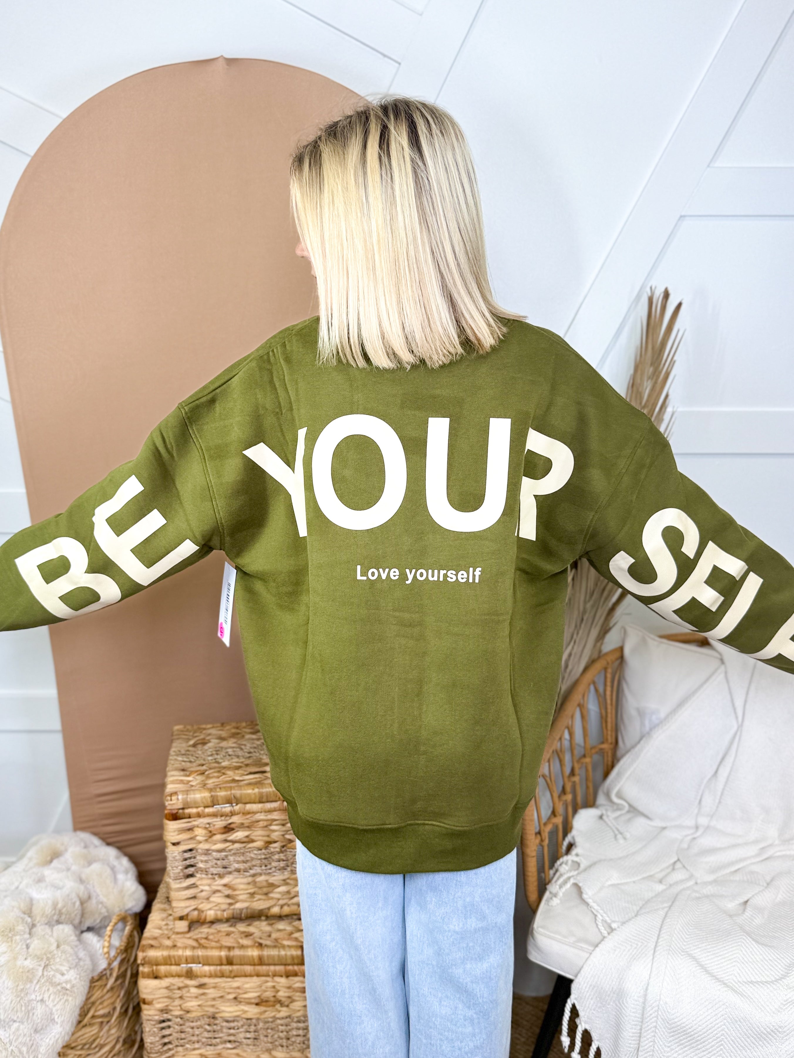 Restock: Be Yourself Sweatshirt-120 Long Sleeve Tops-Jade by Jane-Heathered Boho Boutique, Women's Fashion and Accessories in Palmetto, FL