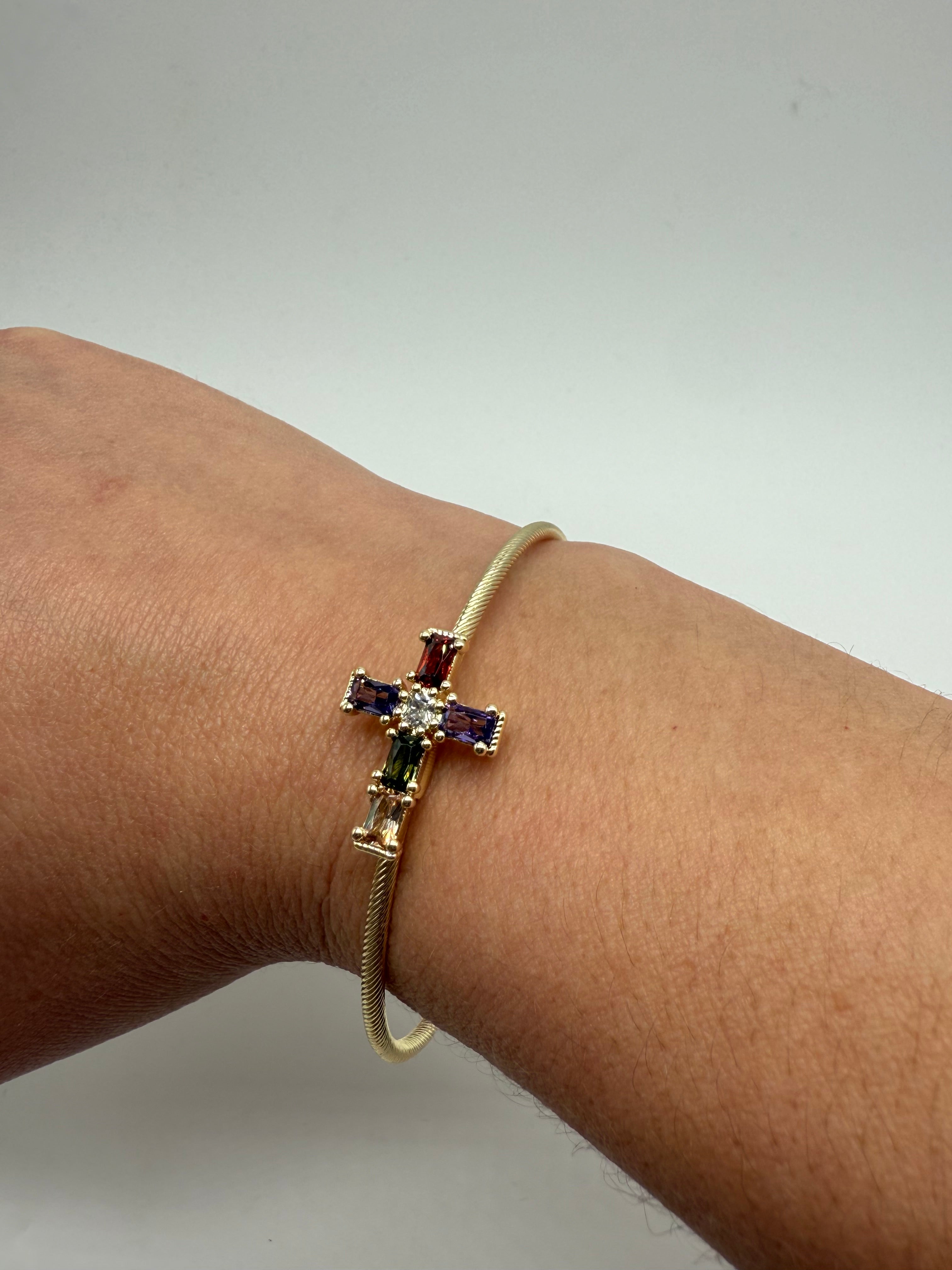 Dainty Colored Cross Bangle-310 Jewelry-Millenx Accessories, LLC.-Heathered Boho Boutique, Women's Fashion and Accessories in Palmetto, FL