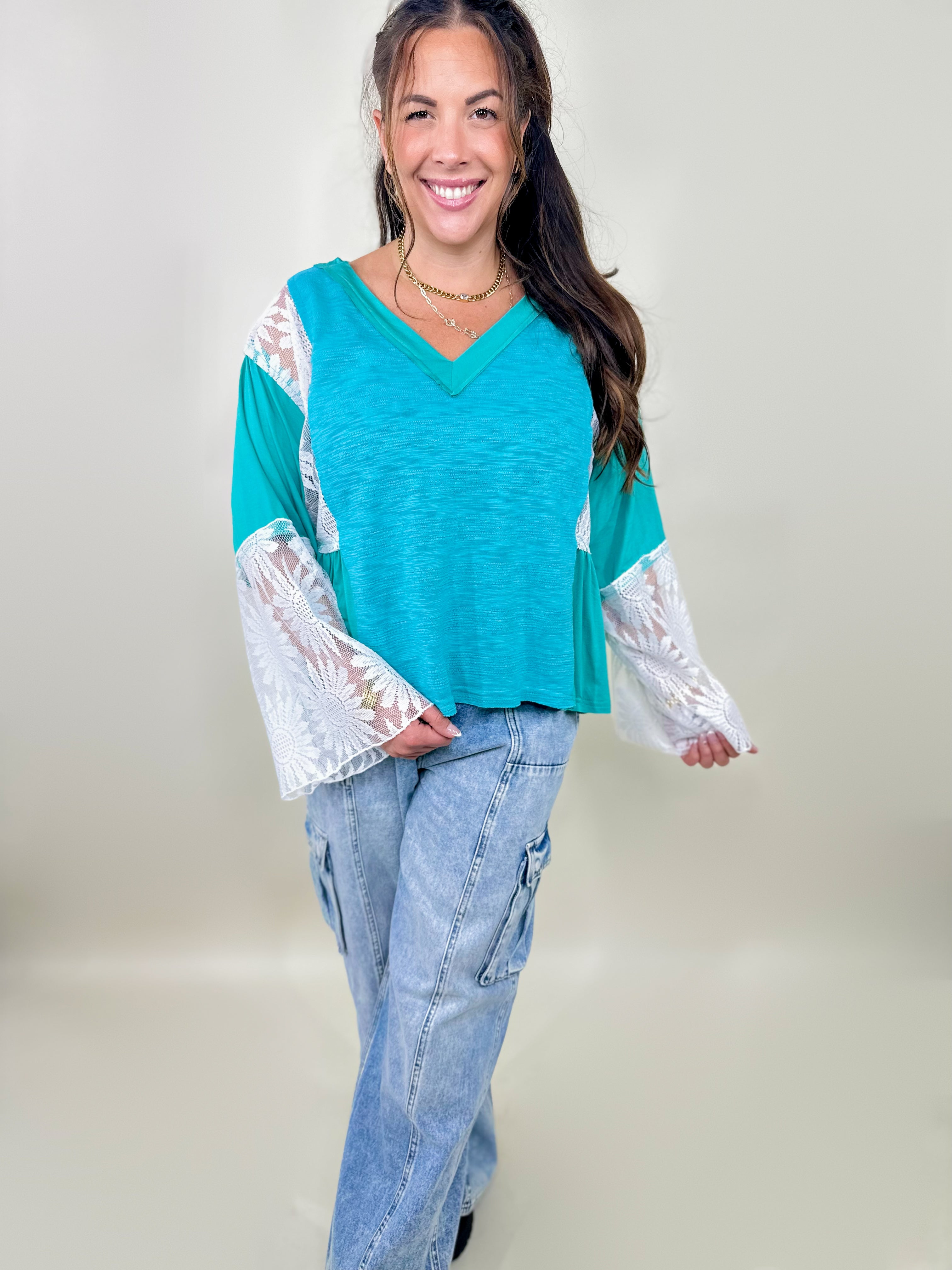 Lace Charm Top-120 Long Sleeve Tops-Pol-Heathered Boho Boutique, Women's Fashion and Accessories in Palmetto, FL