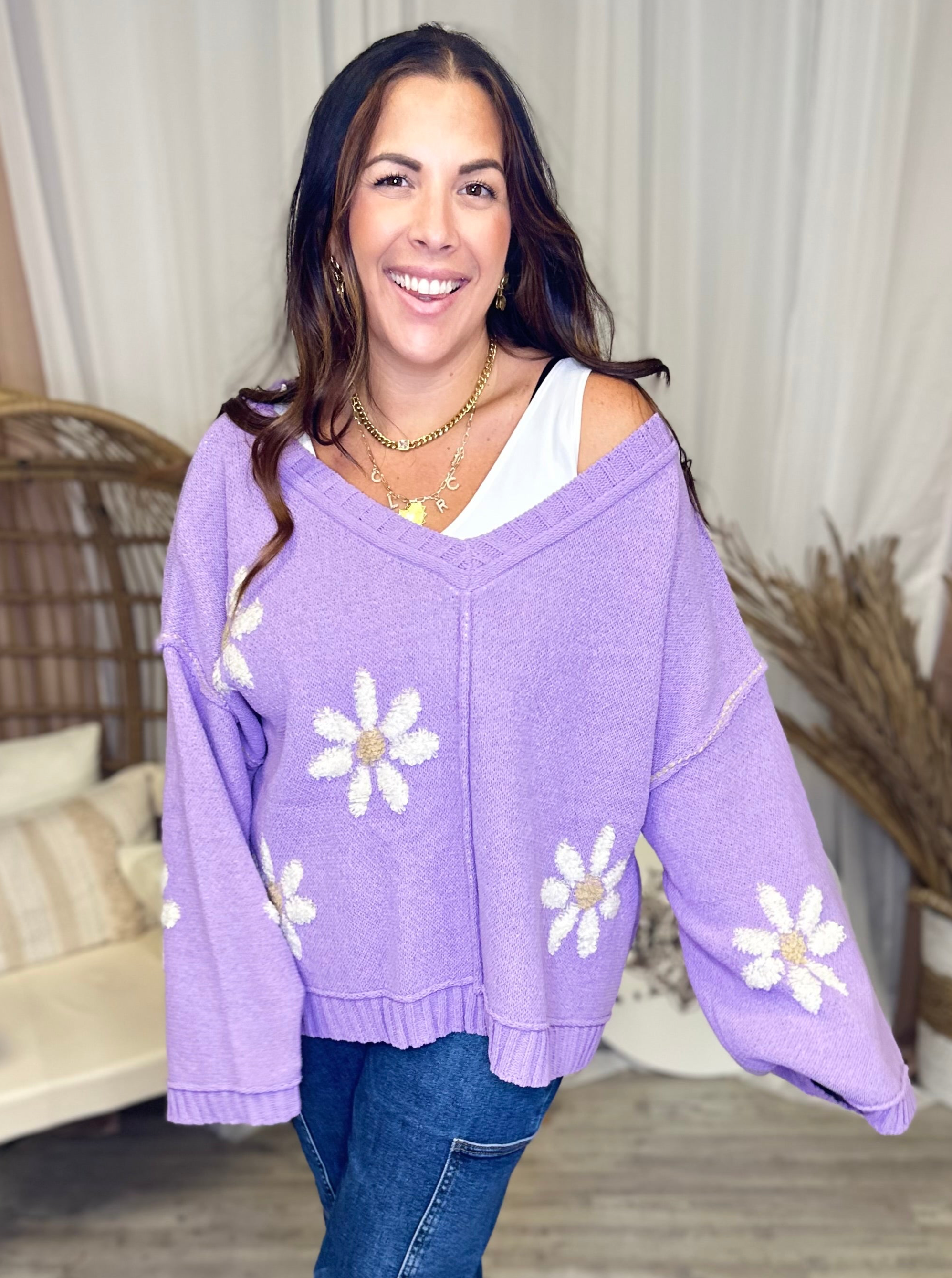 RESTOCK : Blooming Sweater-125 Sweater-Pol-Heathered Boho Boutique, Women's Fashion and Accessories in Palmetto, FL