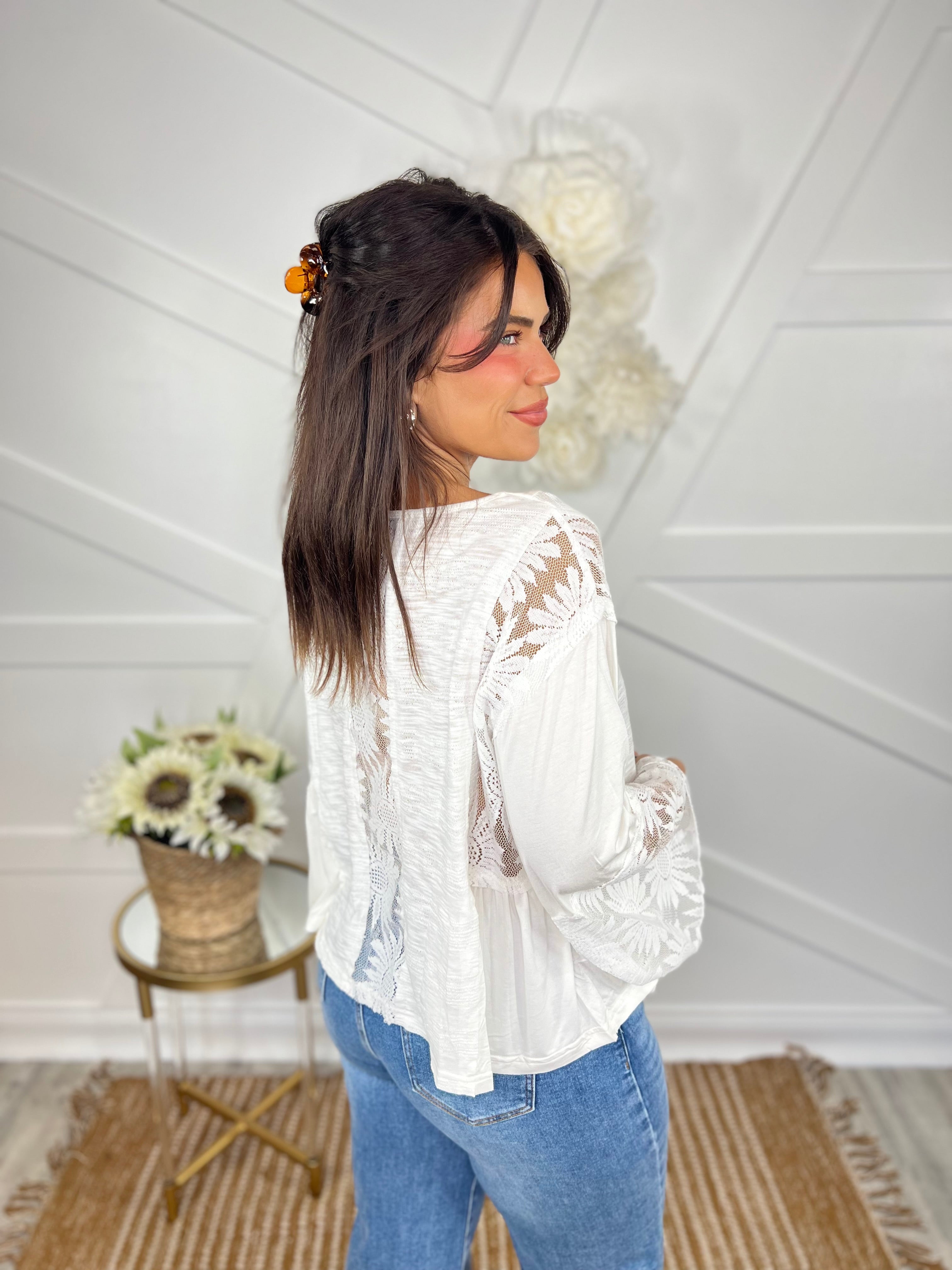 RESTOCK : Lace Charm Top-120 Long Sleeve Tops-Pol-Heathered Boho Boutique, Women's Fashion and Accessories in Palmetto, FL