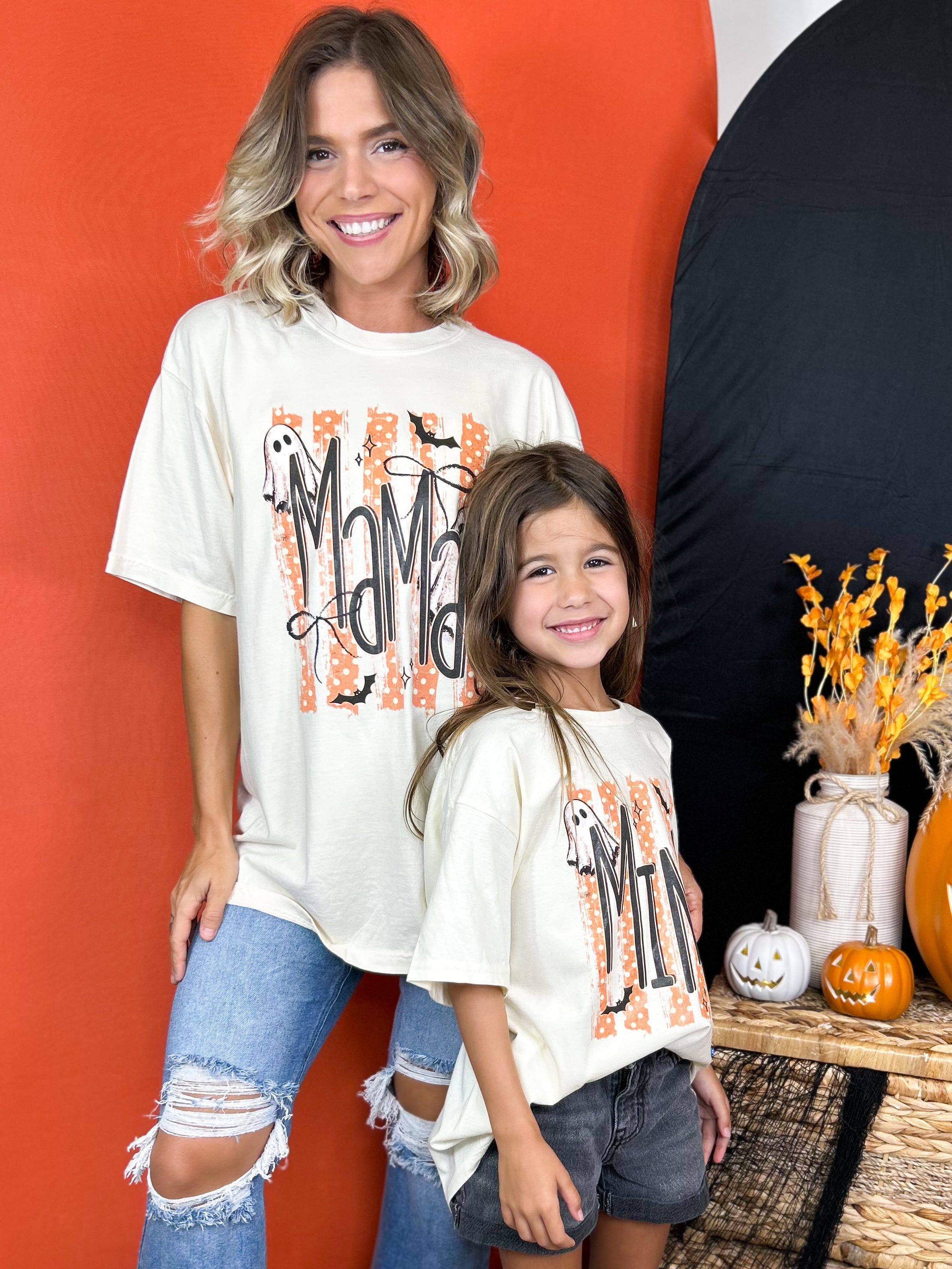 YOUTH - Halloween Mini without Bow Graphic Tee-130 Graphic Tees-Heathered Boho-Heathered Boho Boutique, Women's Fashion and Accessories in Palmetto, FL