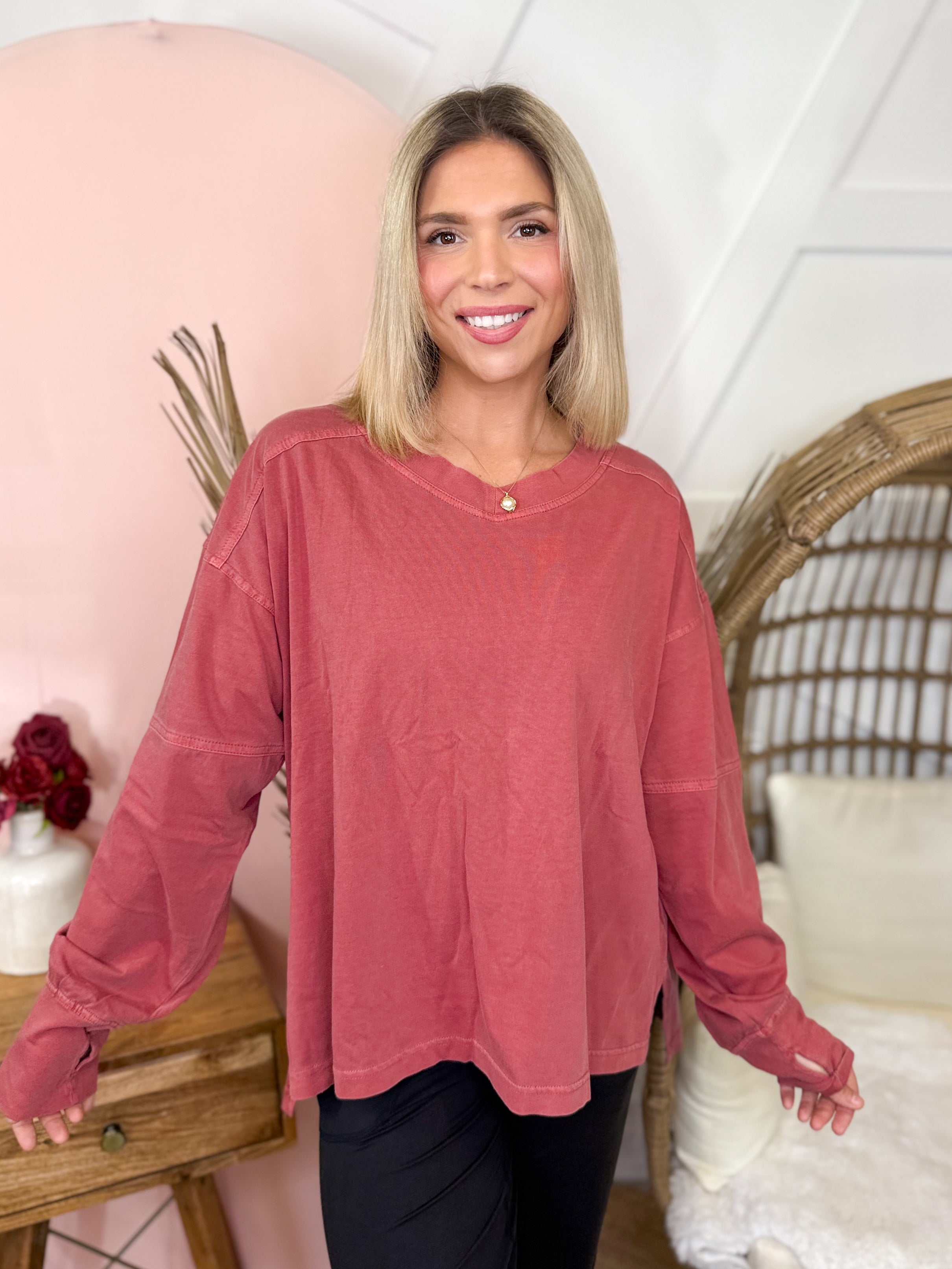 Restock: Ballpark Long Sleeve Top-120 Long Sleeve Tops-RAE MODE-Heathered Boho Boutique, Women's Fashion and Accessories in Palmetto, FL