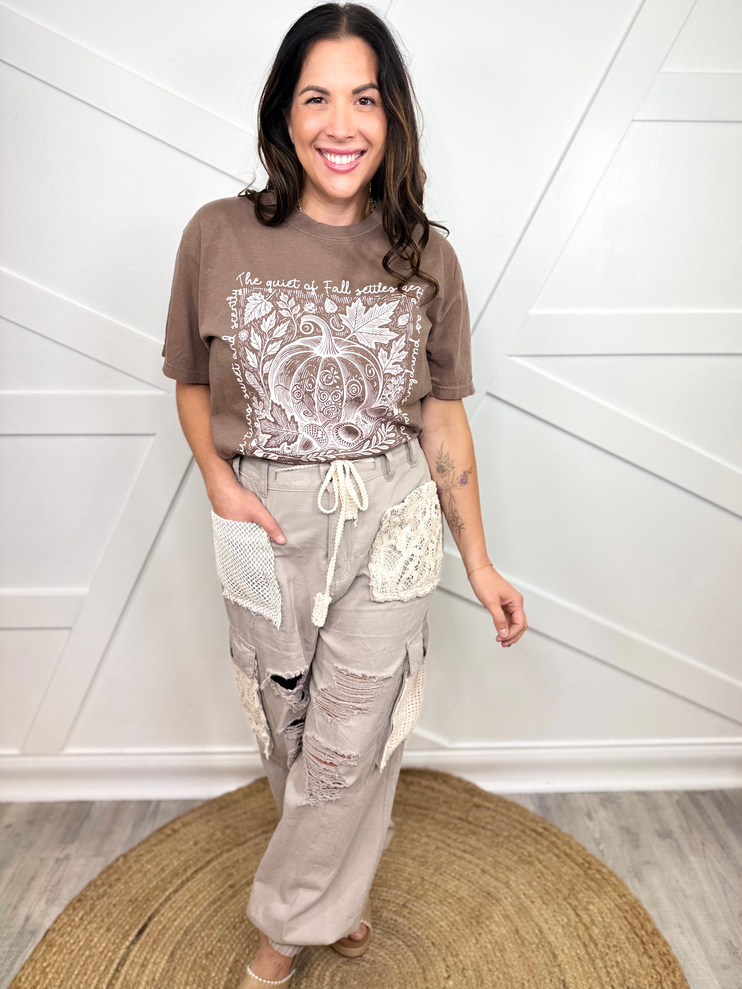 Pumpkin Sketch (Cream Text) Graphic Tee-130 Graphic Tees-Heathered Boho-Heathered Boho Boutique, Women's Fashion and Accessories in Palmetto, FL