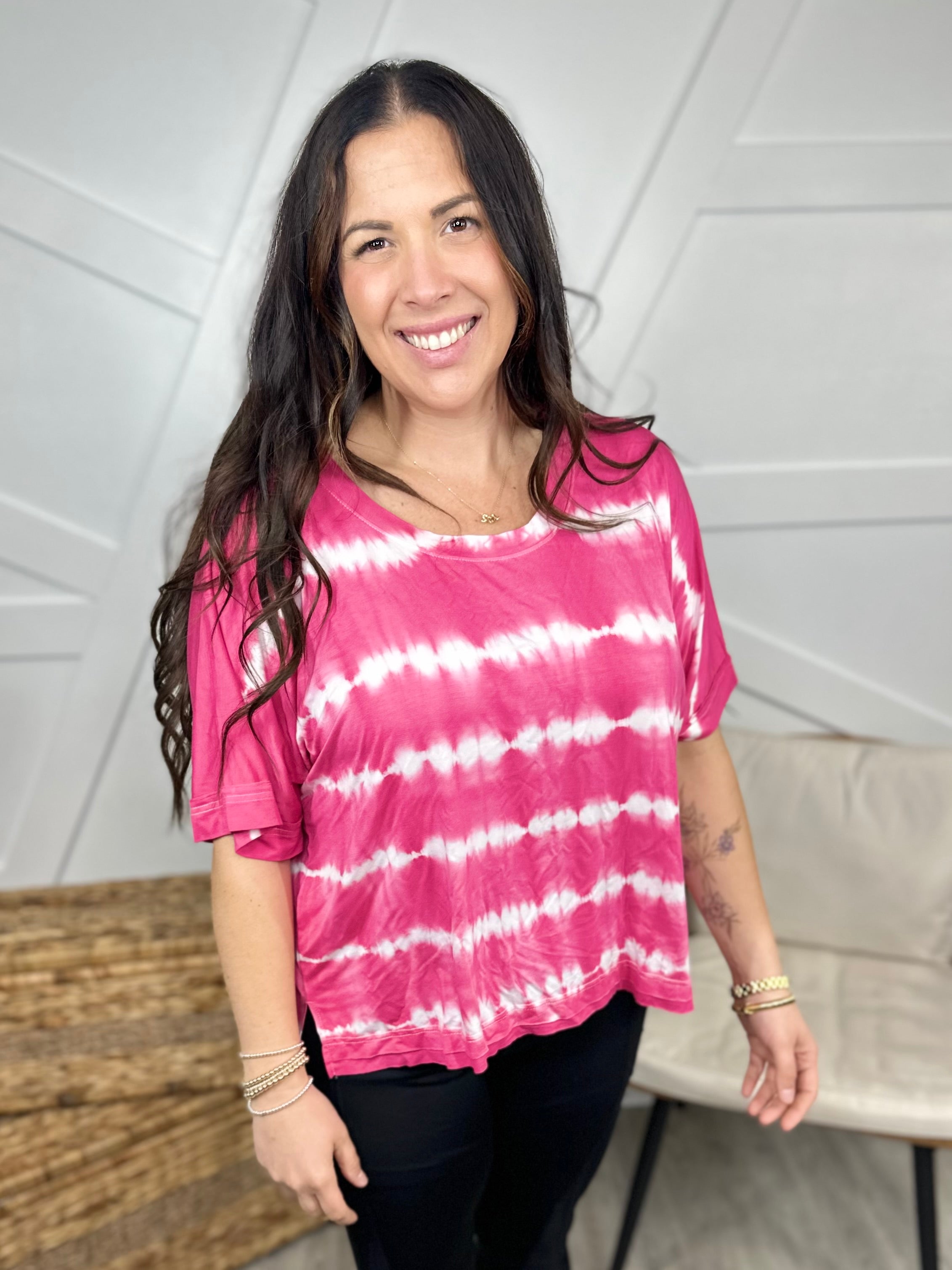 Smokeshow Top - Fuchsia-110 Short Sleeve Top-White Birch-Heathered Boho Boutique, Women's Fashion and Accessories in Palmetto, FL