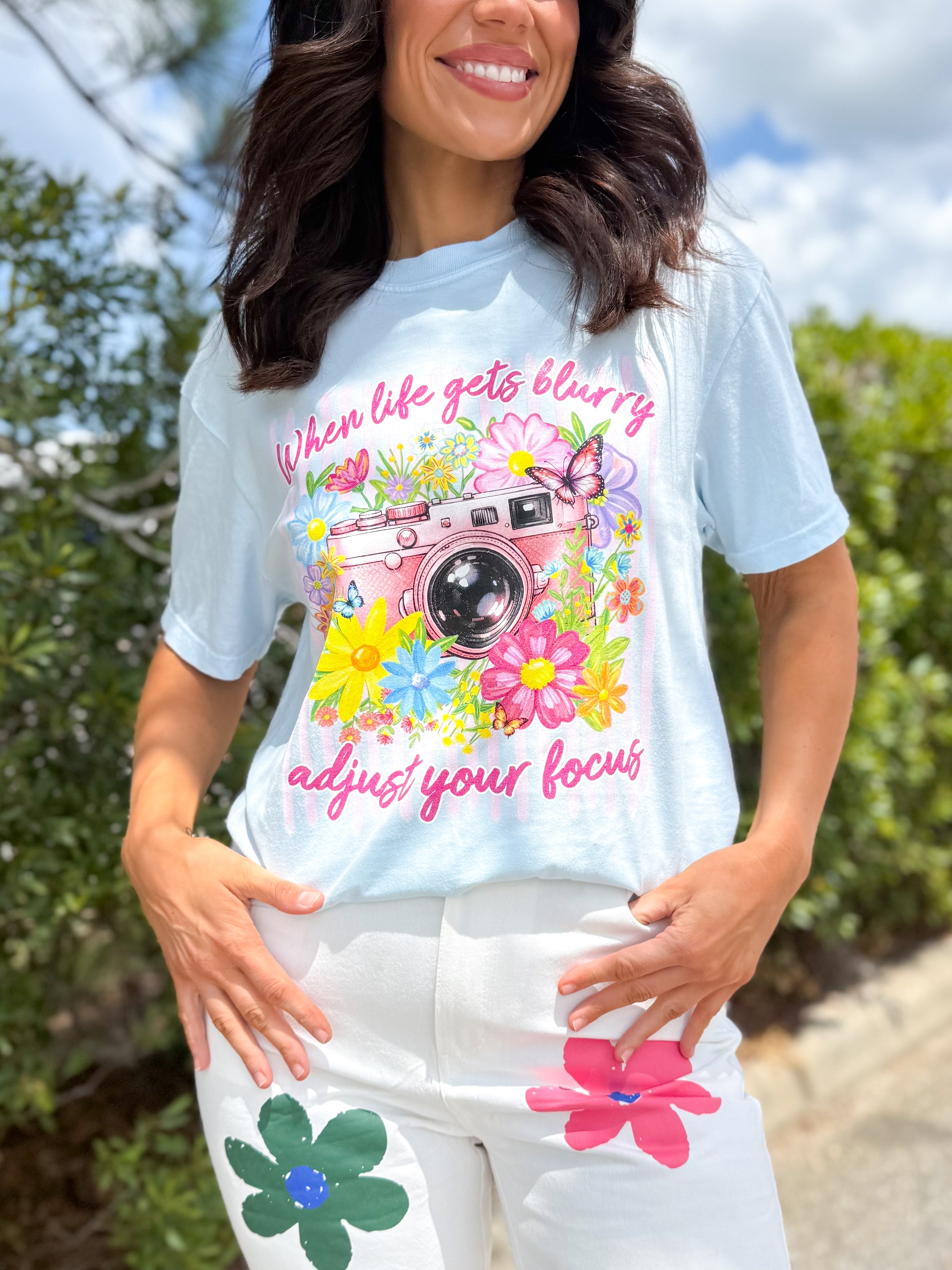 Camera & Wildflowers Graphic Tee-130 Graphic Tees-Heathered Boho-Heathered Boho Boutique, Women's Fashion and Accessories in Palmetto, FL