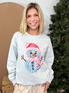 Crochet Snowman Graphic Sweatshirt - Ash-130 Graphic Tees-Heathered Boho-Heathered Boho Boutique, Women's Fashion and Accessories in Palmetto, FL