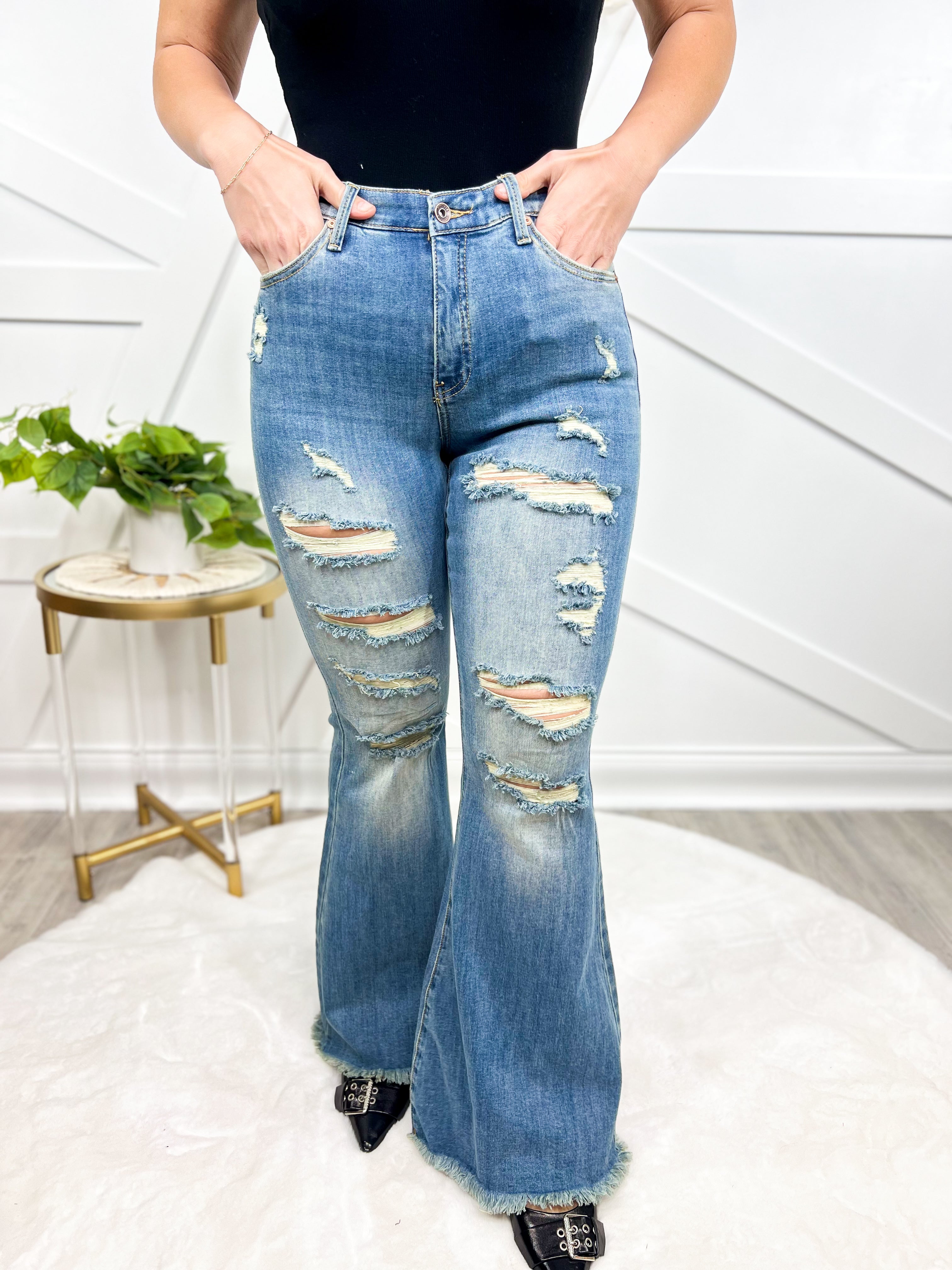 Tear It Up Bootcut Jeans-190 Jeans-Saige-Heathered Boho Boutique, Women's Fashion and Accessories in Palmetto, FL