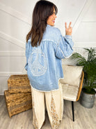 More Peace Denim Jacket-200 Jackets/Shackets-Pol-Heathered Boho Boutique, Women's Fashion and Accessories in Palmetto, FL