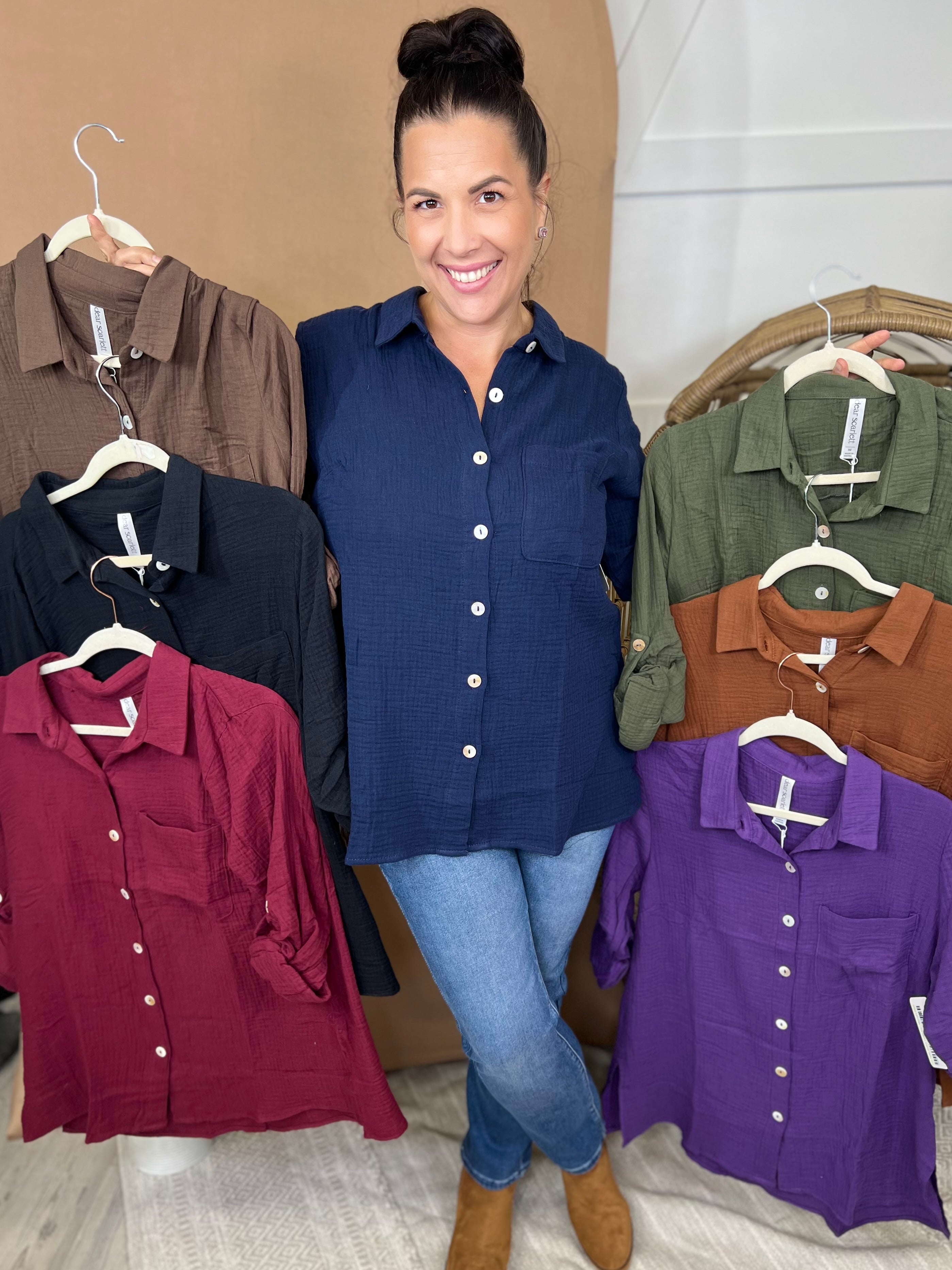 The Celia Button Down Top-120 LONG SLEEVE TOPS-DEAR SCARLETT-Heathered Boho Boutique, Women's Fashion and Accessories in Palmetto, FL