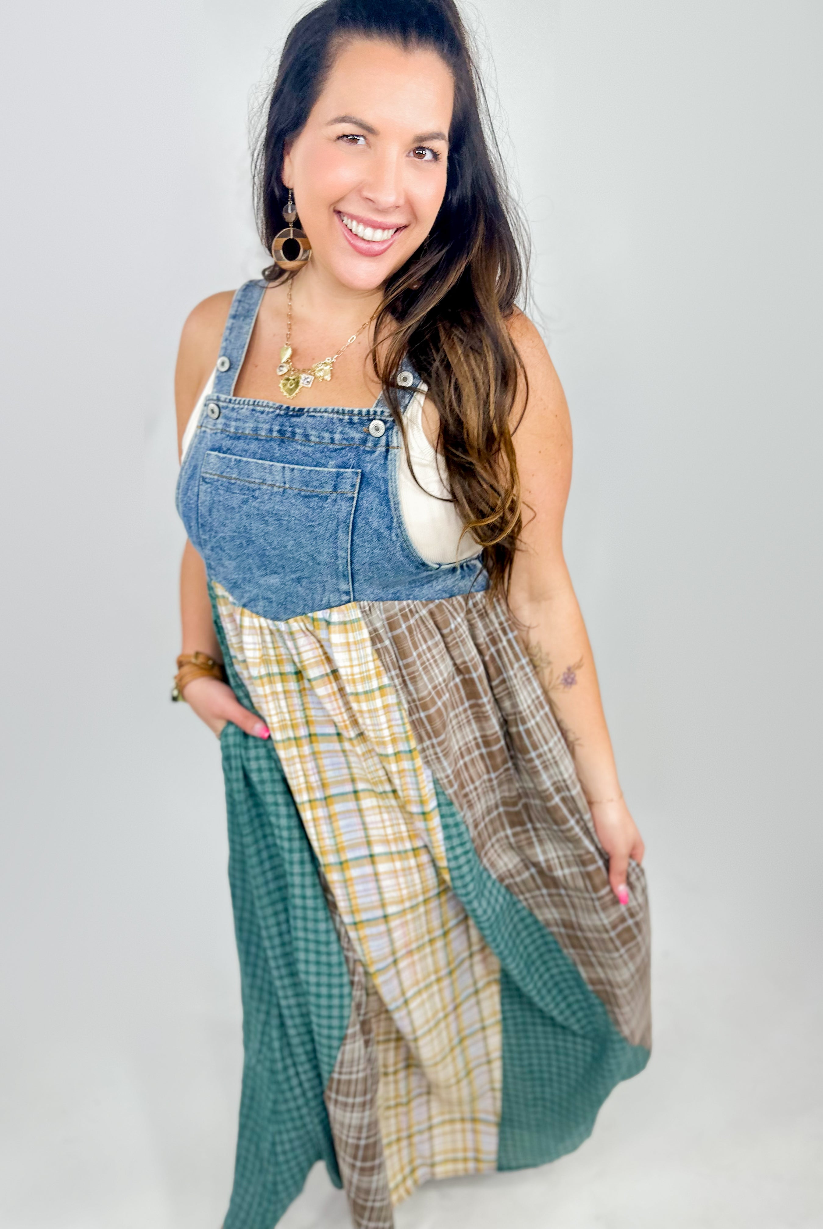 Plaid to Meet You Overall Dress-230 Dresses/Jumpsuits/Rompers-ODDI-Heathered Boho Boutique, Women's Fashion and Accessories in Palmetto, FL