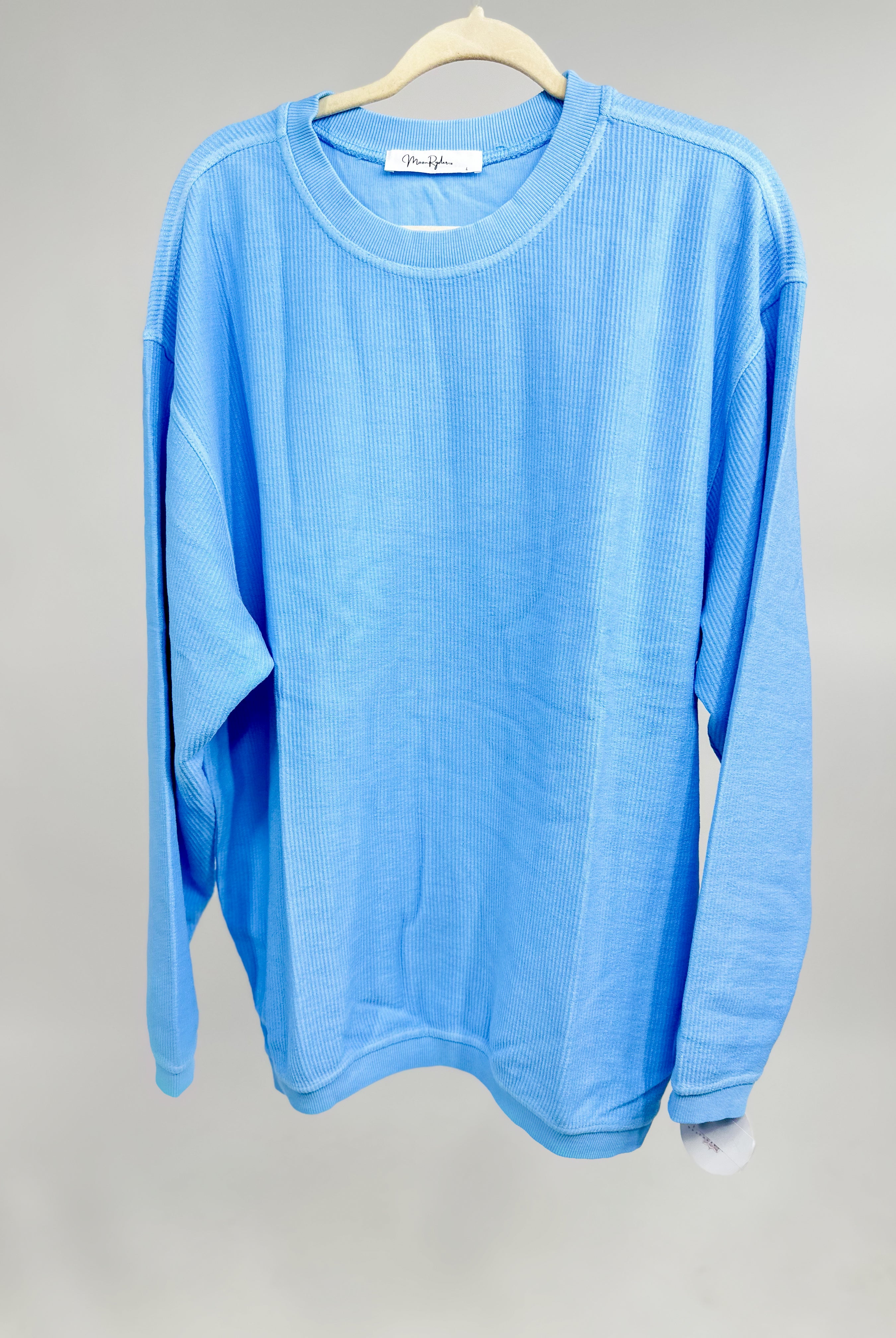 Neon Blue Essential Luxe Crew Sweatshirt-120 Long Sleeve Tops-Moon Ryder-Heathered Boho Boutique, Women's Fashion and Accessories in Palmetto, FL