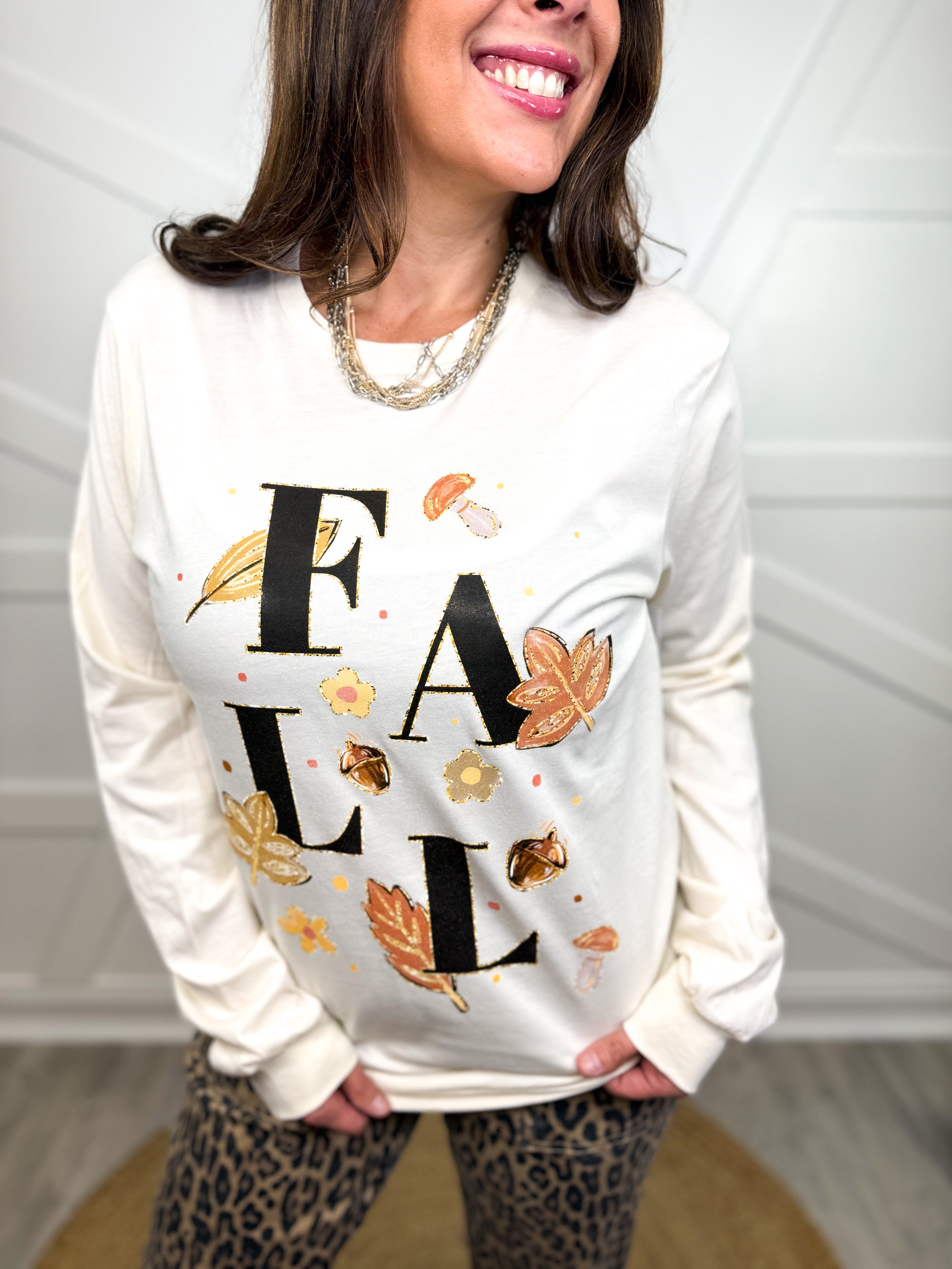 FALLing Leaves Graphic Long Sleeve-130 Graphic Tees-Heathered Boho-Heathered Boho Boutique, Women's Fashion and Accessories in Palmetto, FL