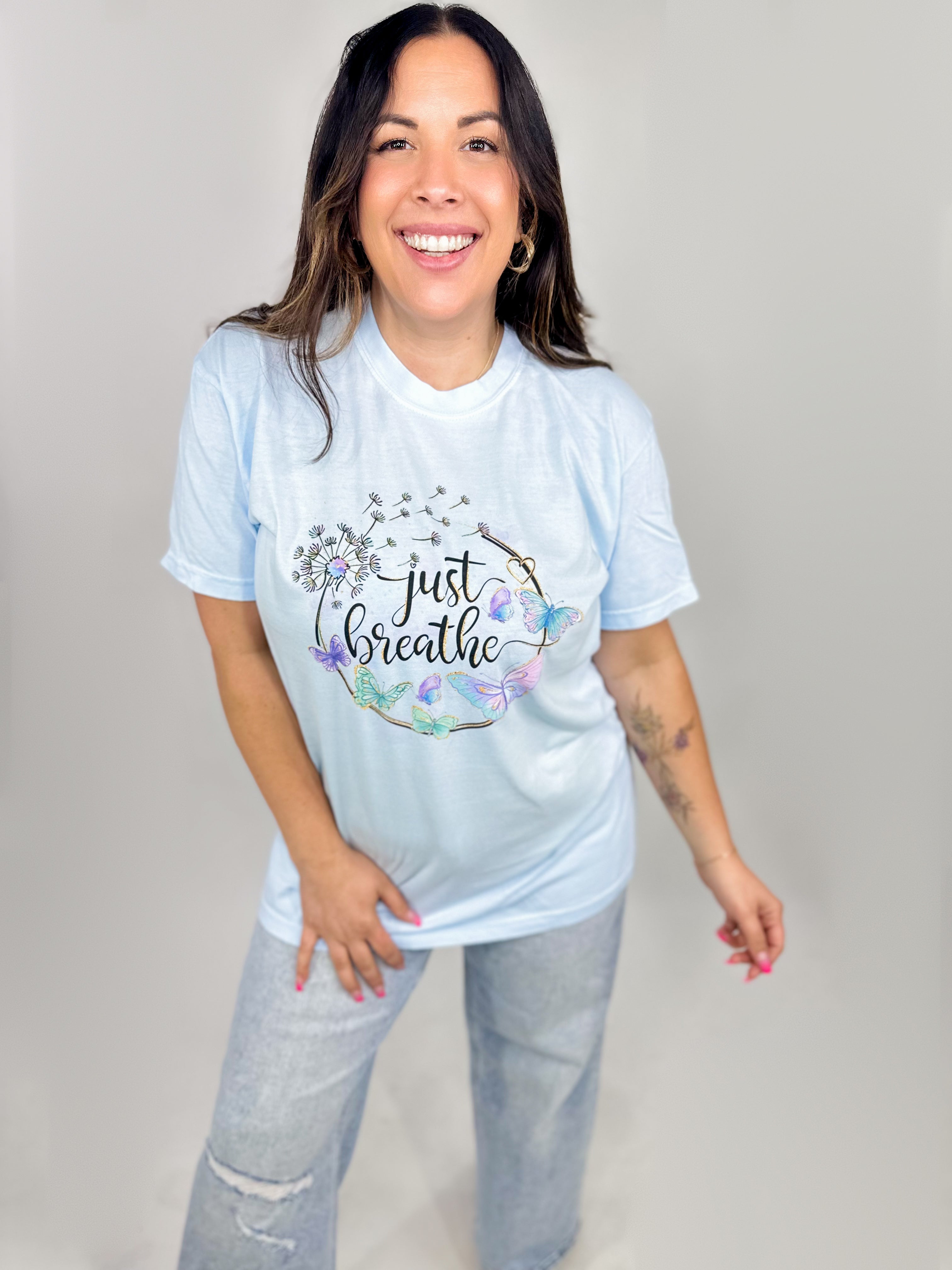 Just Breathe Graphic Tee-130 Graphic Tees-Heathered Boho-Heathered Boho Boutique, Women's Fashion and Accessories in Palmetto, FL