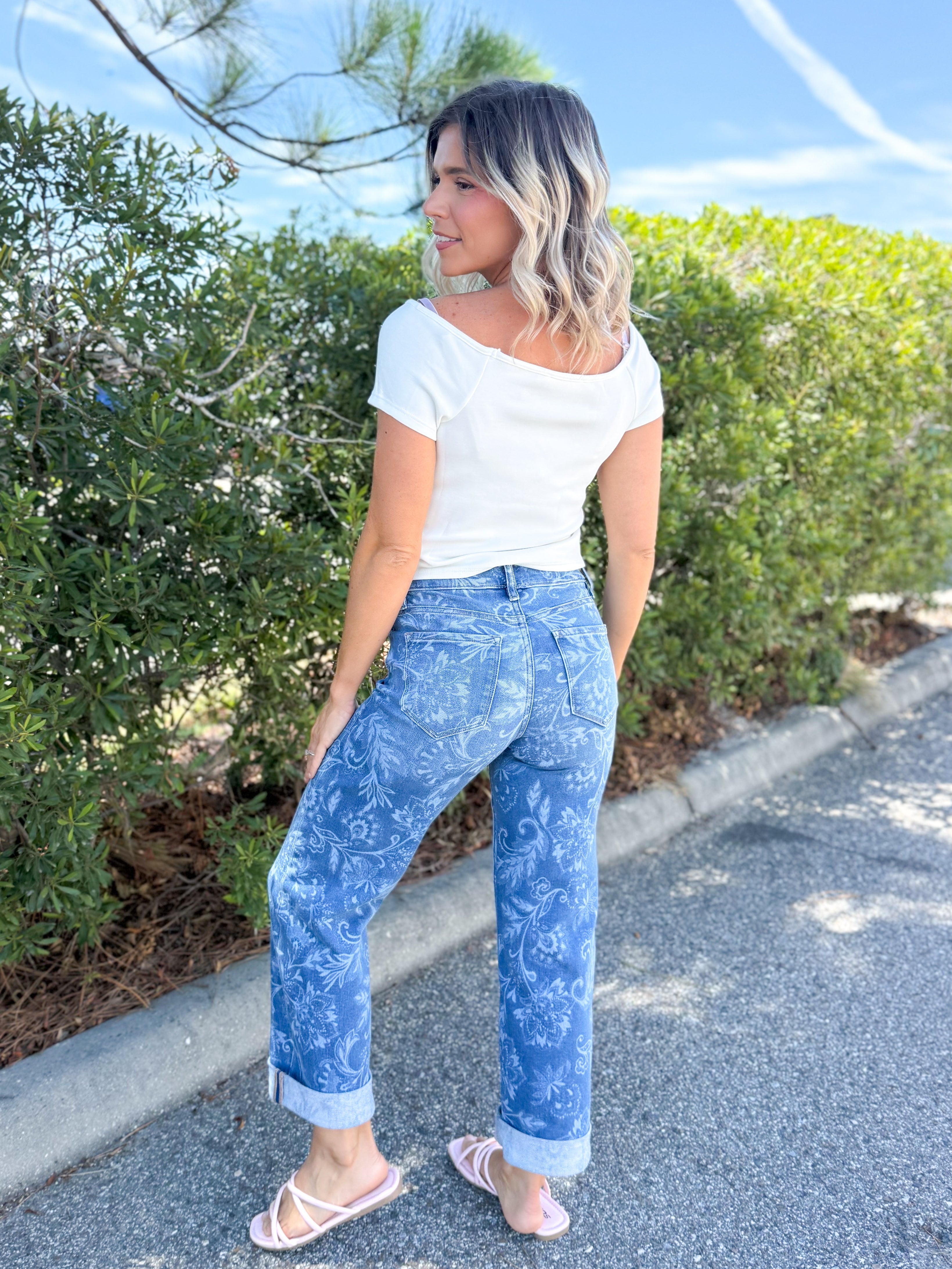 Whispered Bloom Straight Jeans by Risen-190 JEANS-RISEN-Heathered Boho Boutique, Women's Fashion and Accessories in Palmetto, FL