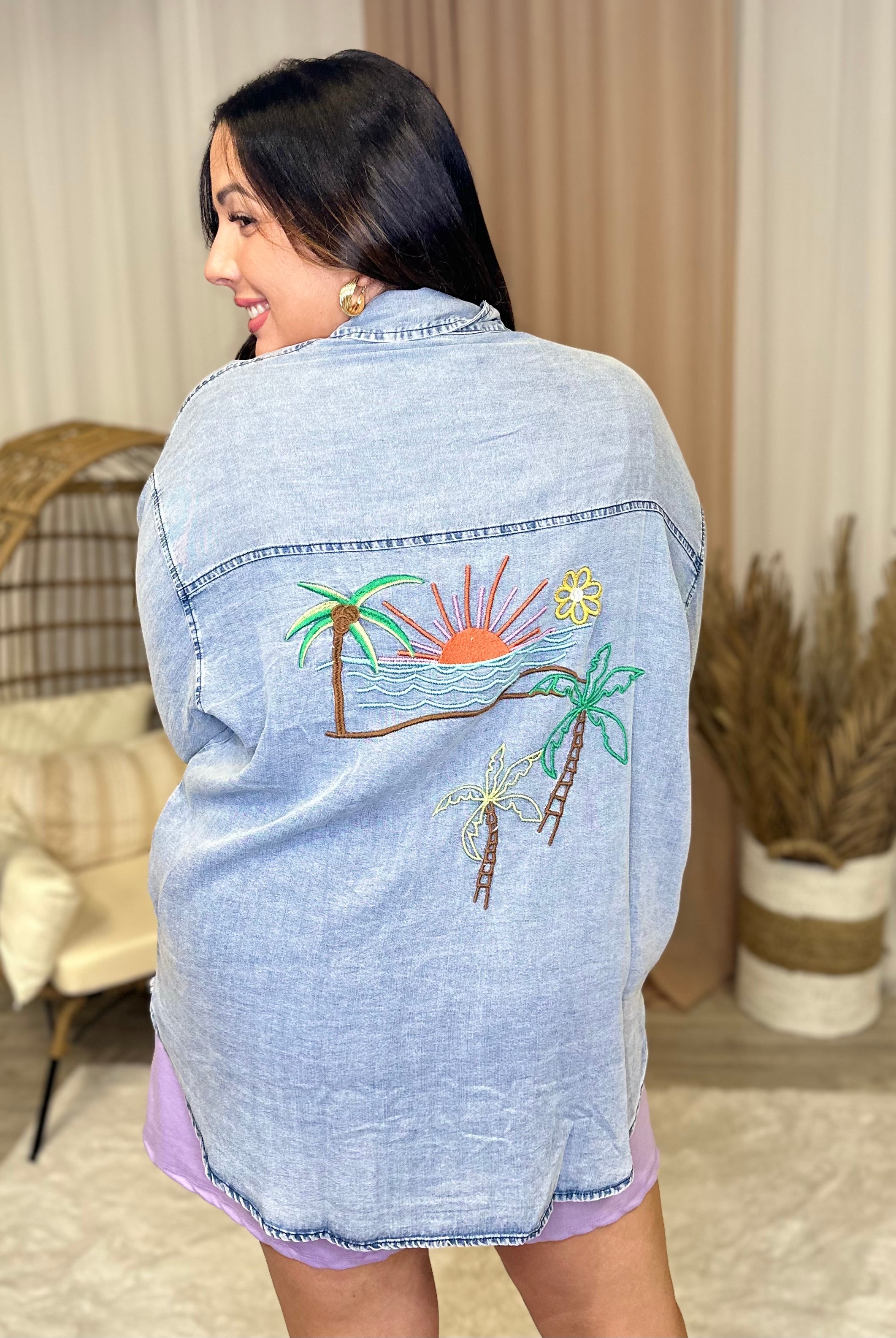 RESTOCK : Once Upon a Time Button Down Top-120 Long Sleeve Tops-BlueVelvet-Heathered Boho Boutique, Women's Fashion and Accessories in Palmetto, FL