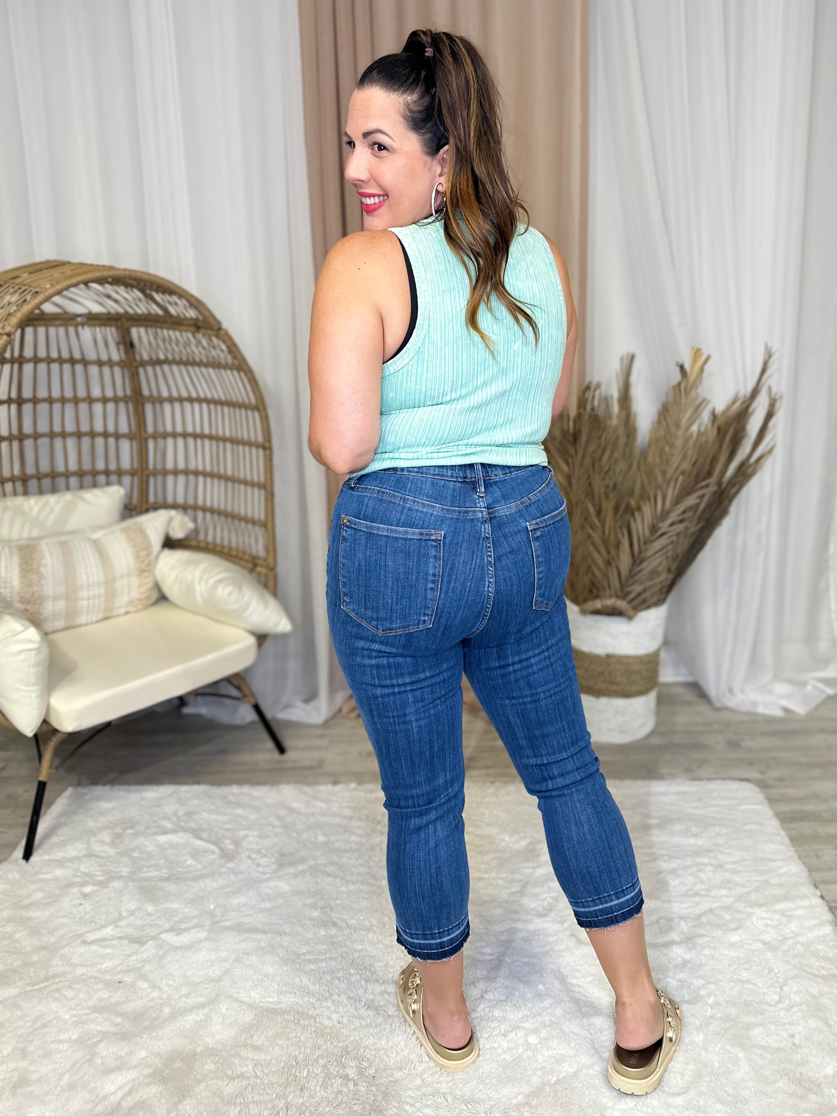 Shake It Off Capris by Judy Blue-190 Jeans-Judy Blue-Heathered Boho Boutique, Women's Fashion and Accessories in Palmetto, FL