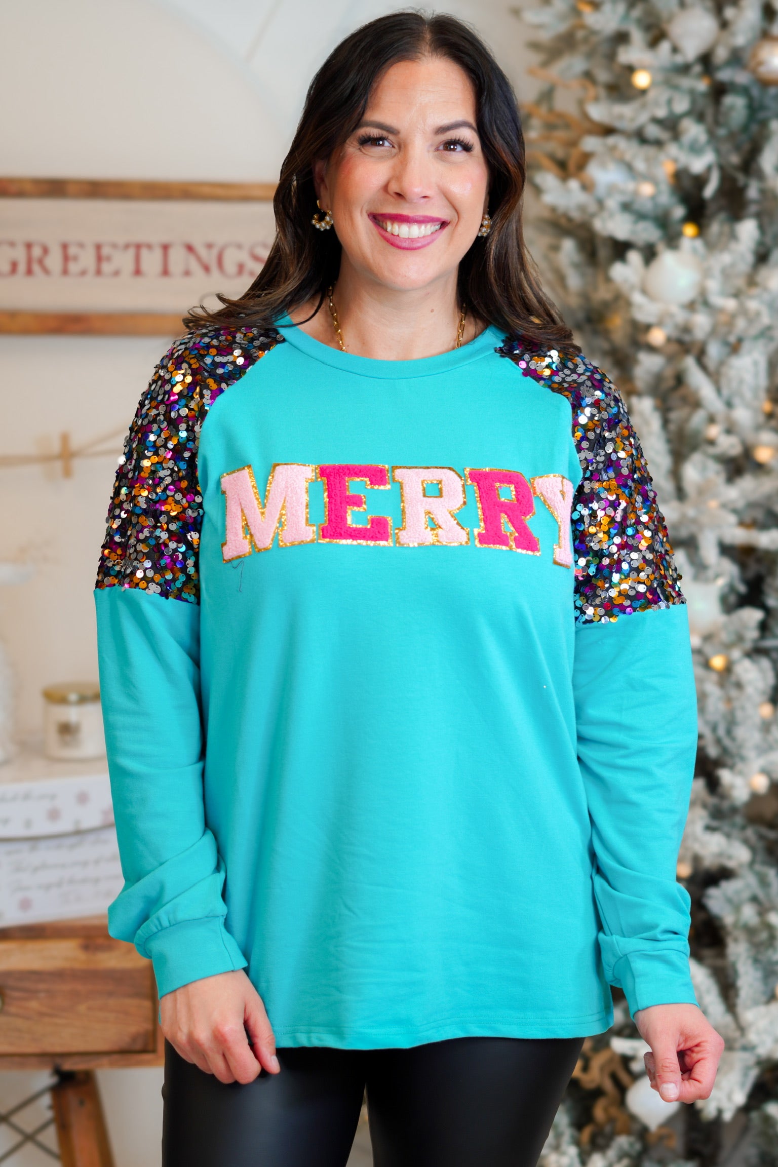 Merry Sweatshirt-120 LONG SLEEVE TOPS-Southern Grace-Heathered Boho Boutique, Women's Fashion and Accessories in Palmetto, FL