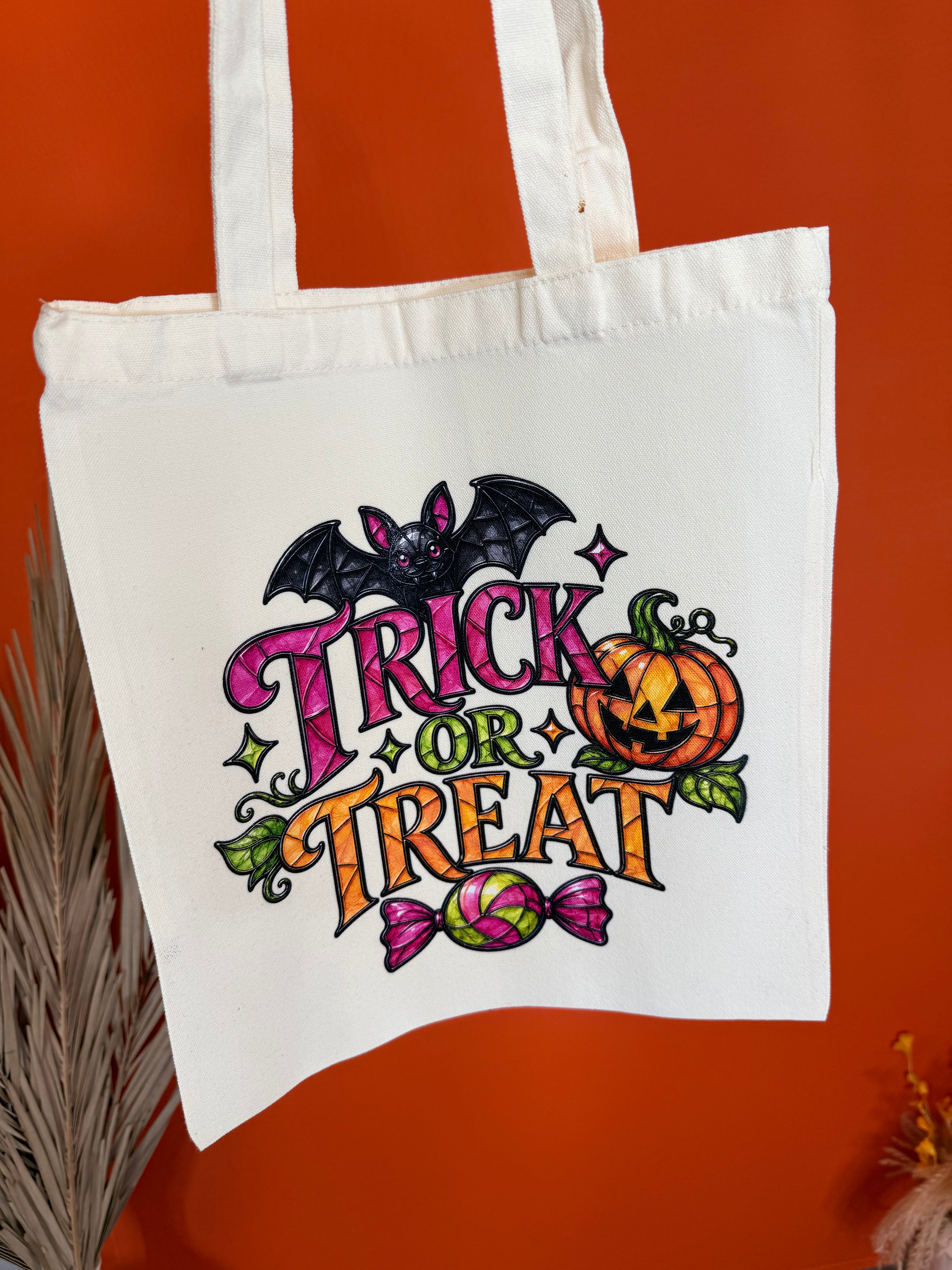 Stained Glass Trick or Treat Graphic Tote-320 Bags-Heathered Boho-Heathered Boho Boutique, Women's Fashion and Accessories in Palmetto, FL