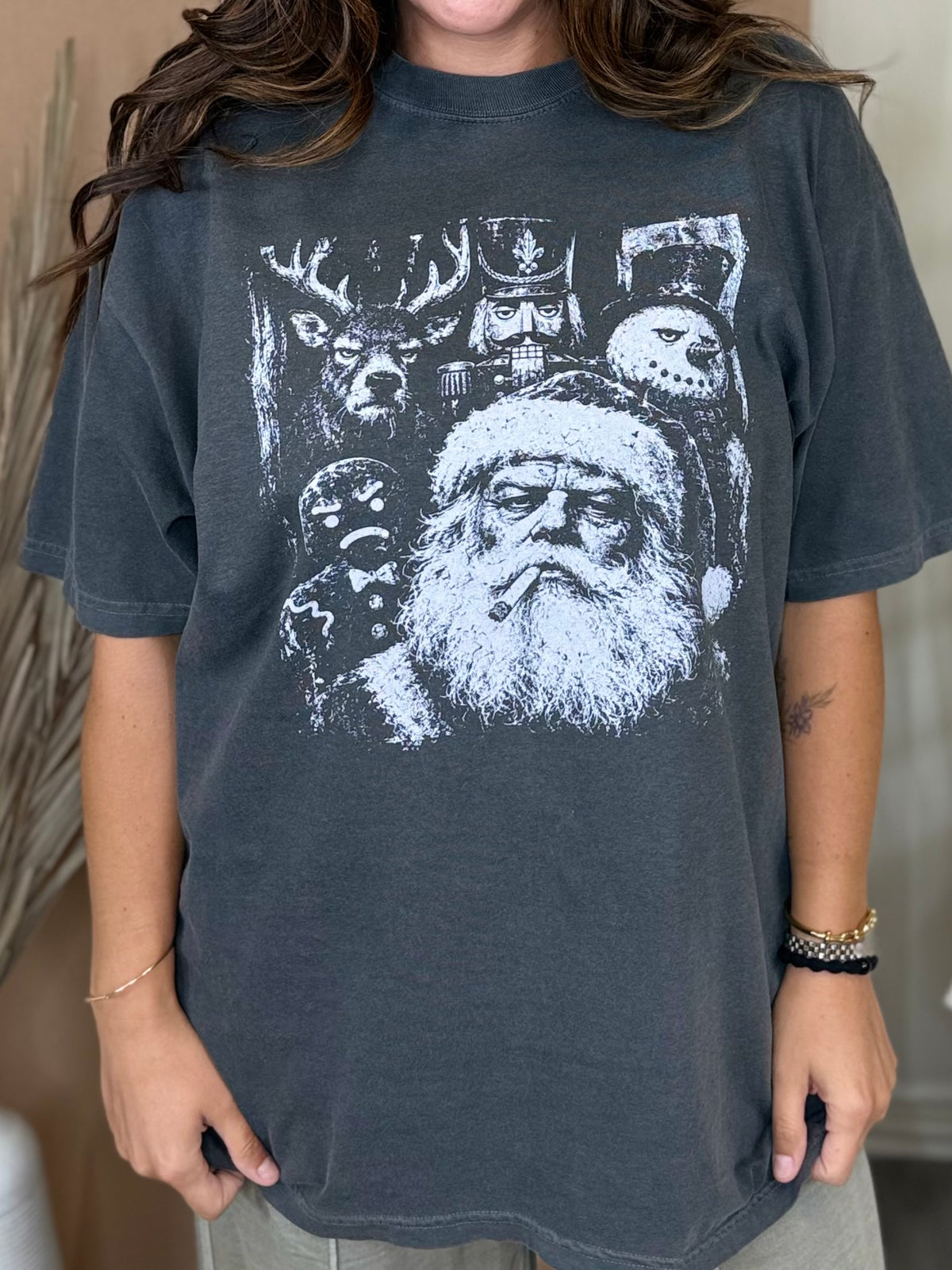 Funny Gangster Christmas Graphic Tee-130 Graphic Tees-Heathered Boho-Heathered Boho Boutique, Women's Fashion and Accessories in Palmetto, FL